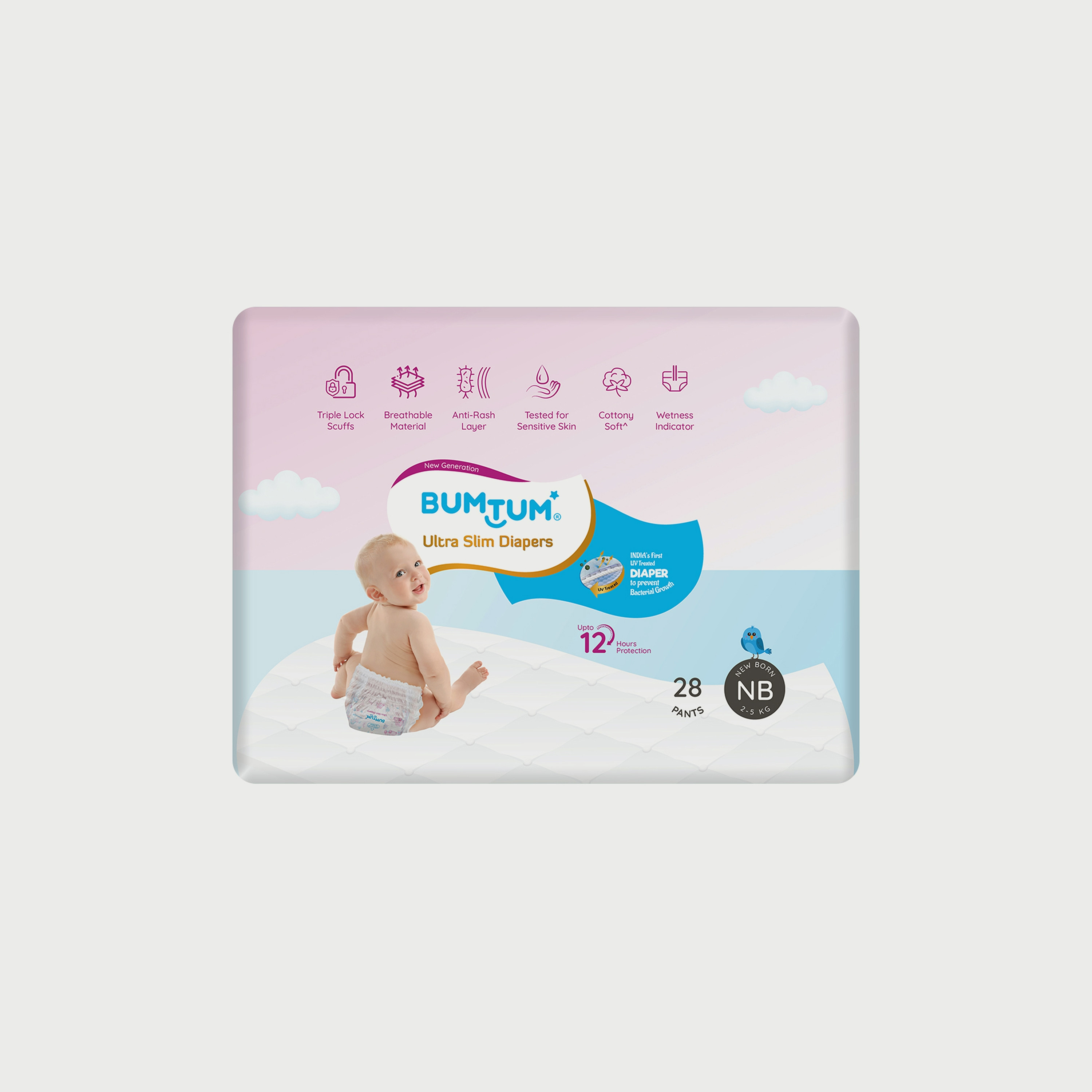 Bumtum Ultrasoft And Ultra Slim Diaper Pants - Newborn - 28 Pieces-baby-diapering-diapers-image-1