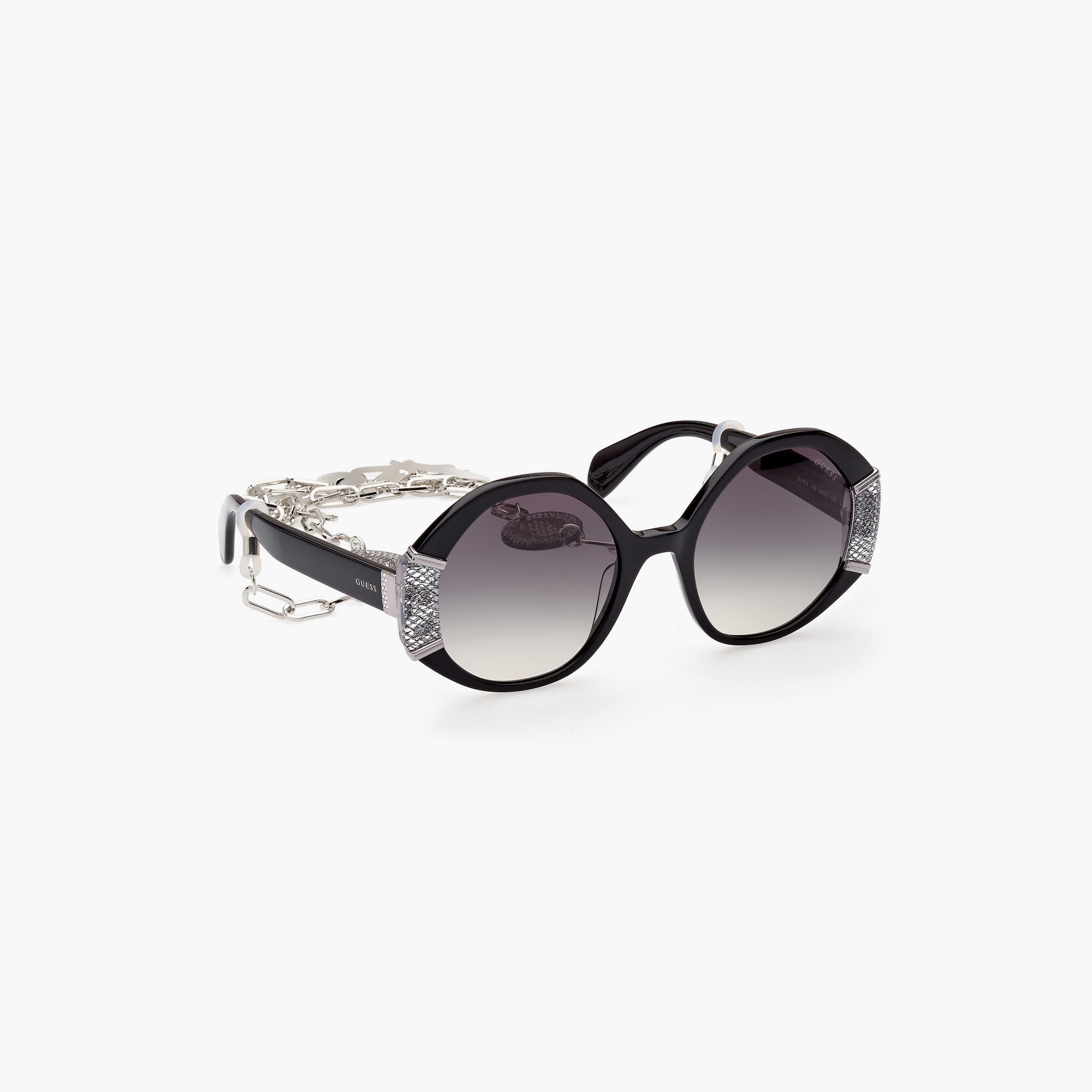 Shop Guess Women Grey Lens Round Sunglasses with Chain