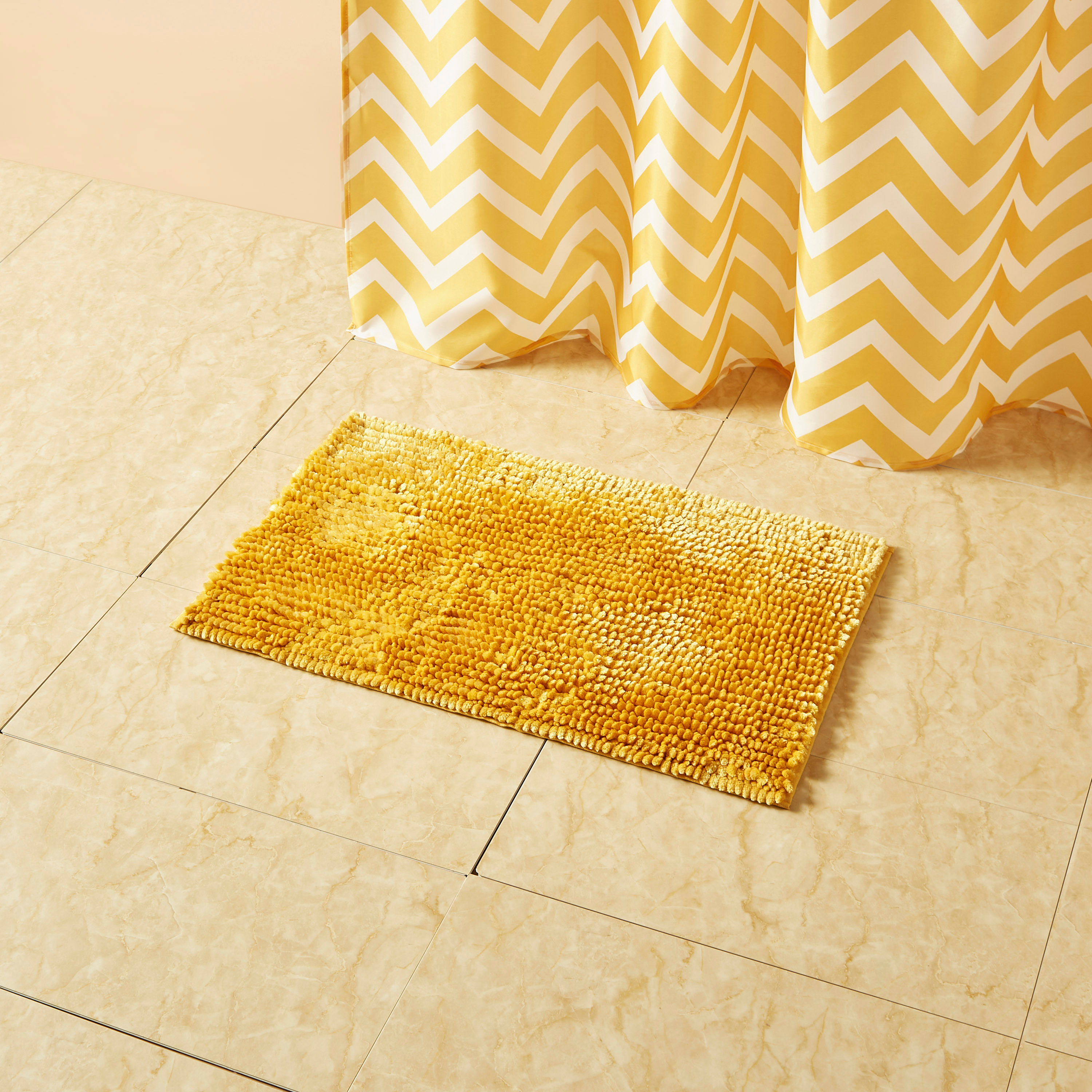 طقم سجادة حمام بارزة الملمس وستارة استحمام بطبعات شيفرون-household-bathandlaundry-shower-showercurtainrods-image-2