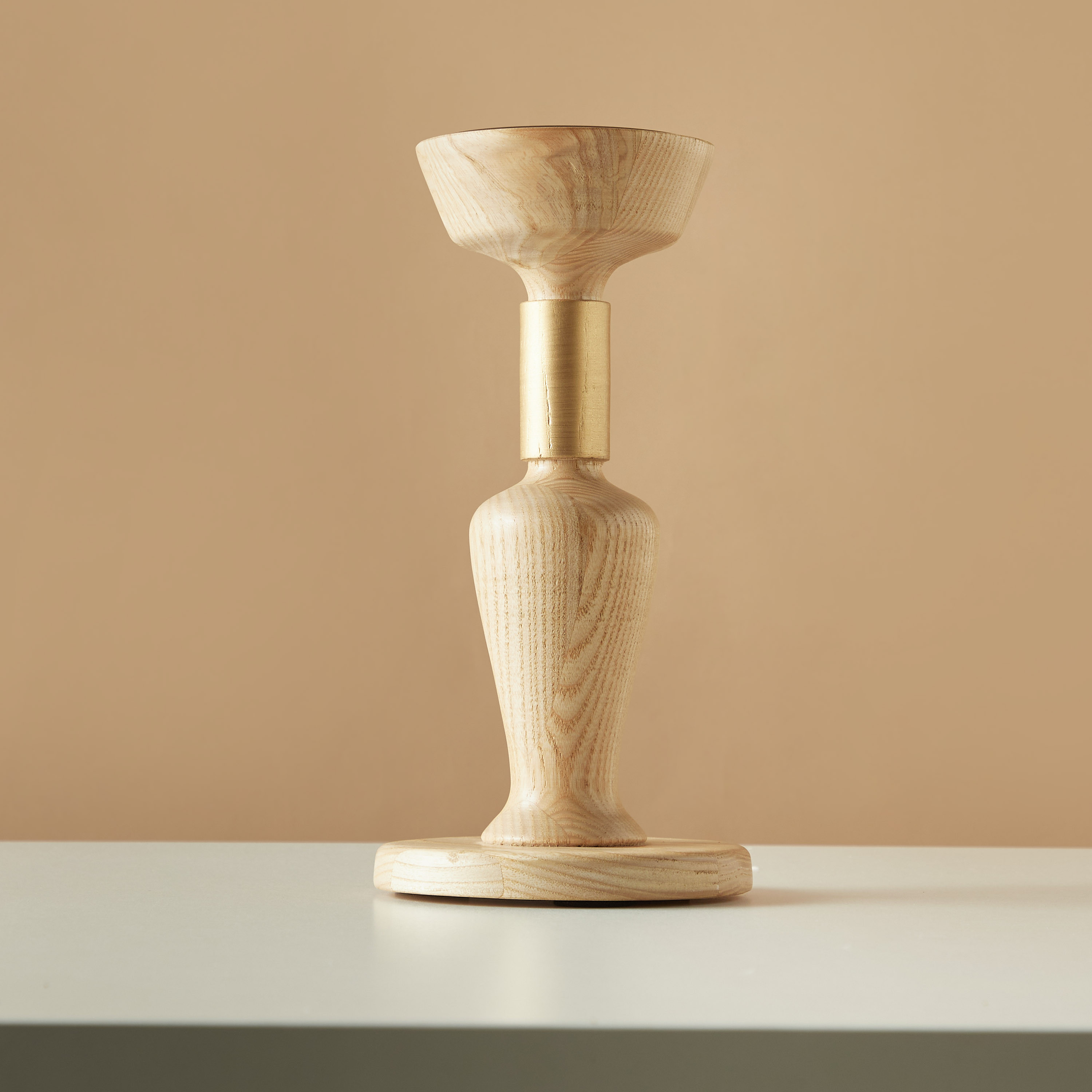 Wooded Pillar Candleholder - 26 cms-household-decor-candleholdersandlanterns-image-2