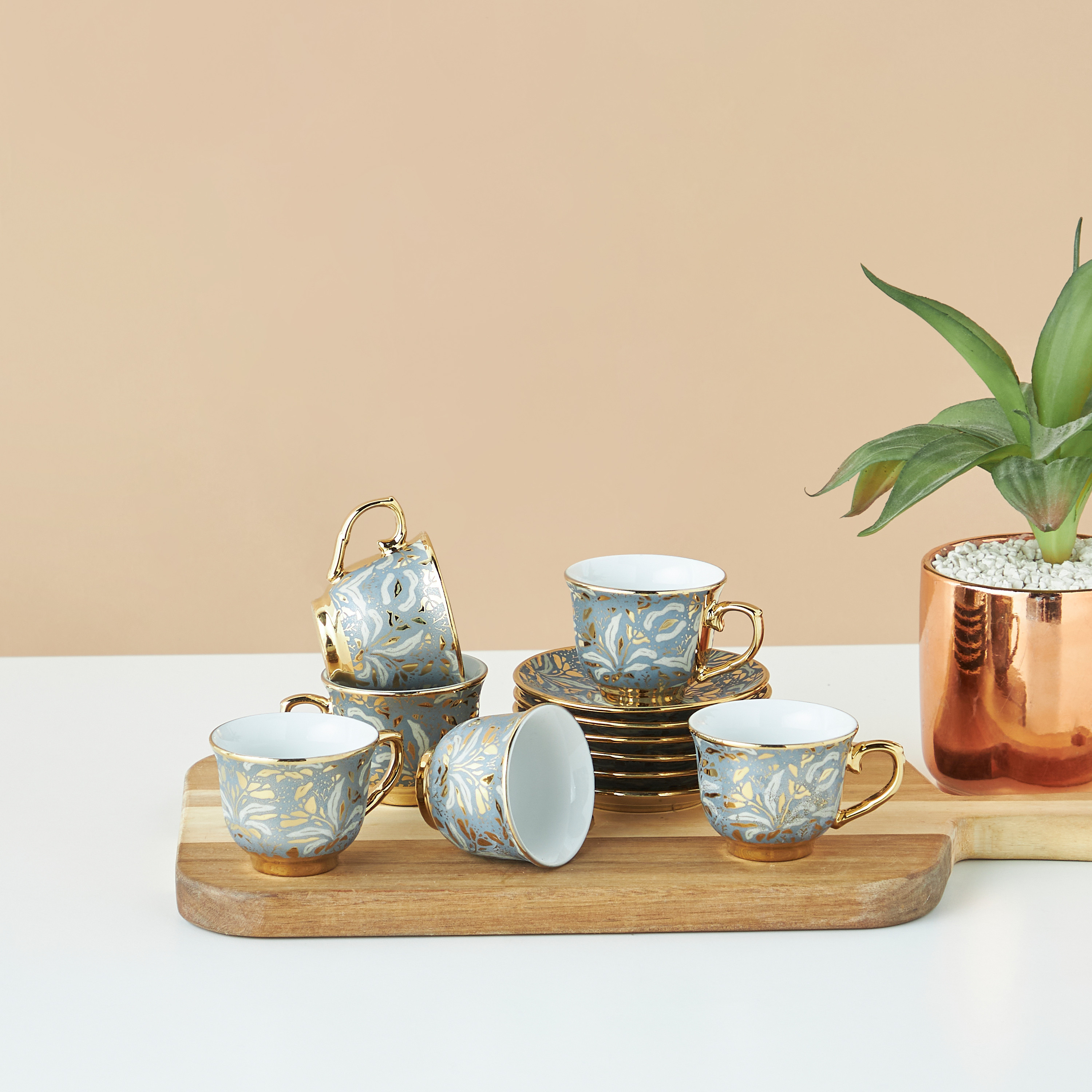 Floral Print 12-Piece Porcelain Cup and Saucer Set-household-dining-teaandcoffee-teaandcoffeesets-image-1