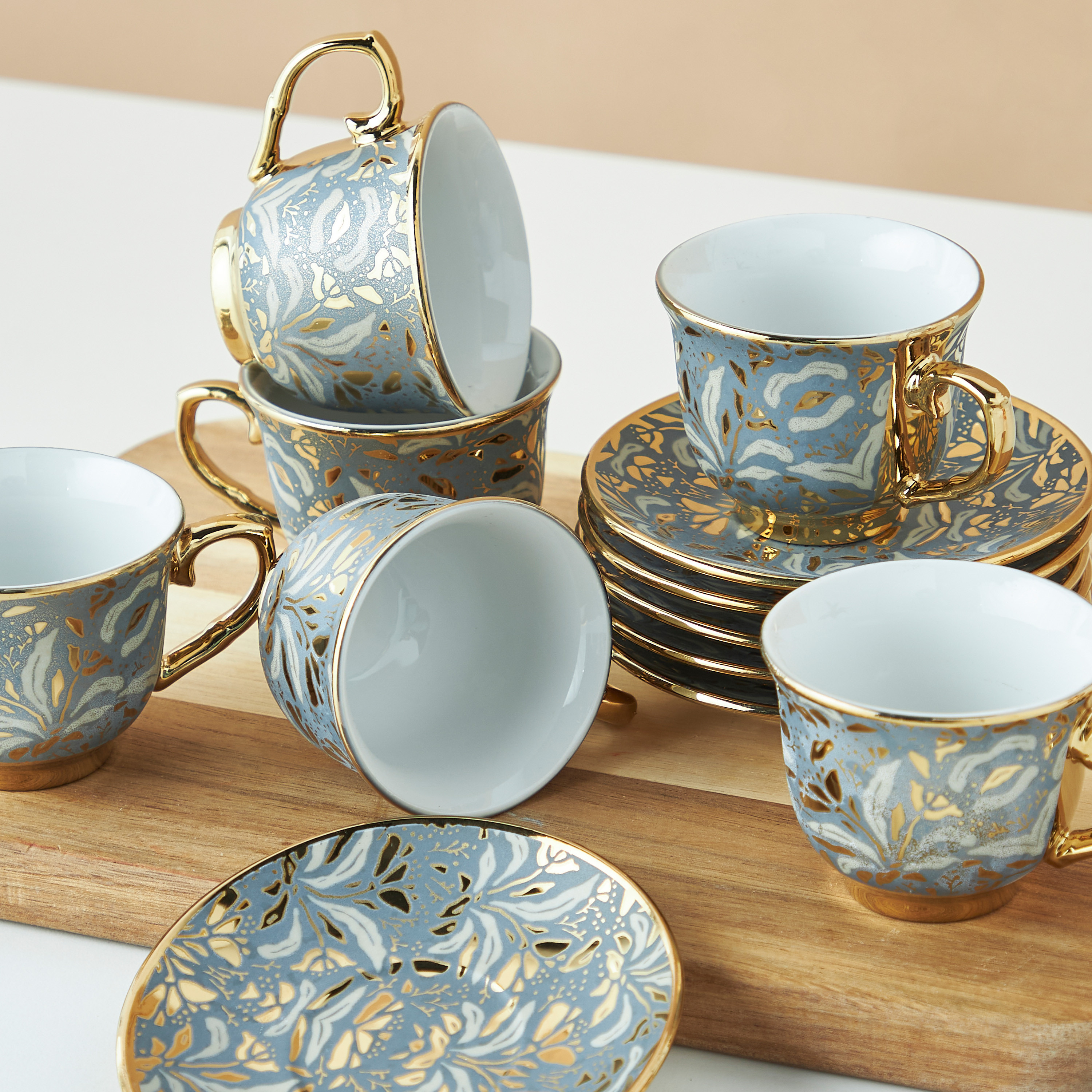 Floral Print 12-Piece Porcelain Cup and Saucer Set-household-dining-teaandcoffee-teaandcoffeesets-image-4