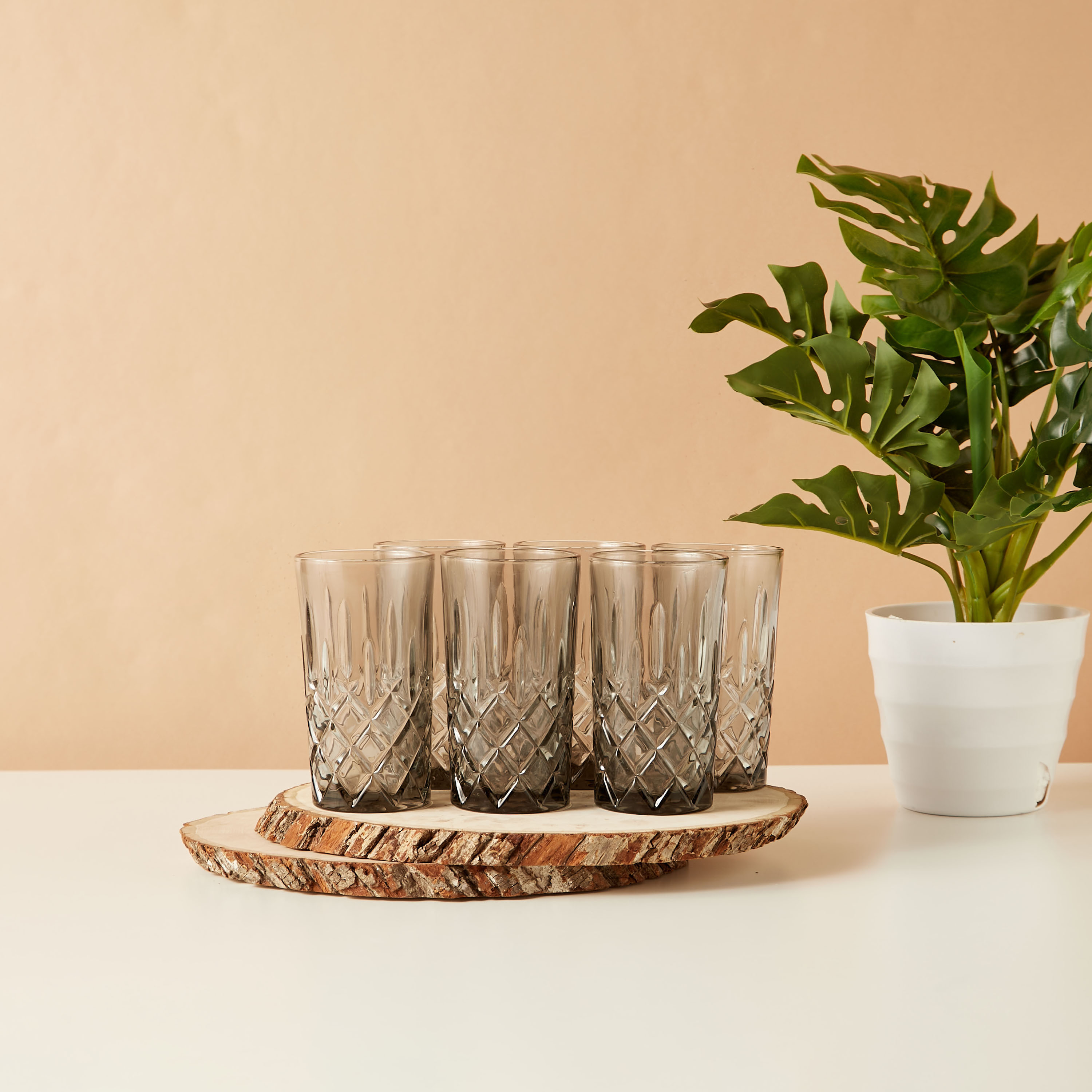 Textured 6-Piece Glass Tumbler Set - 310 ml-household-dining-glassware-drinkingglasses-image-1