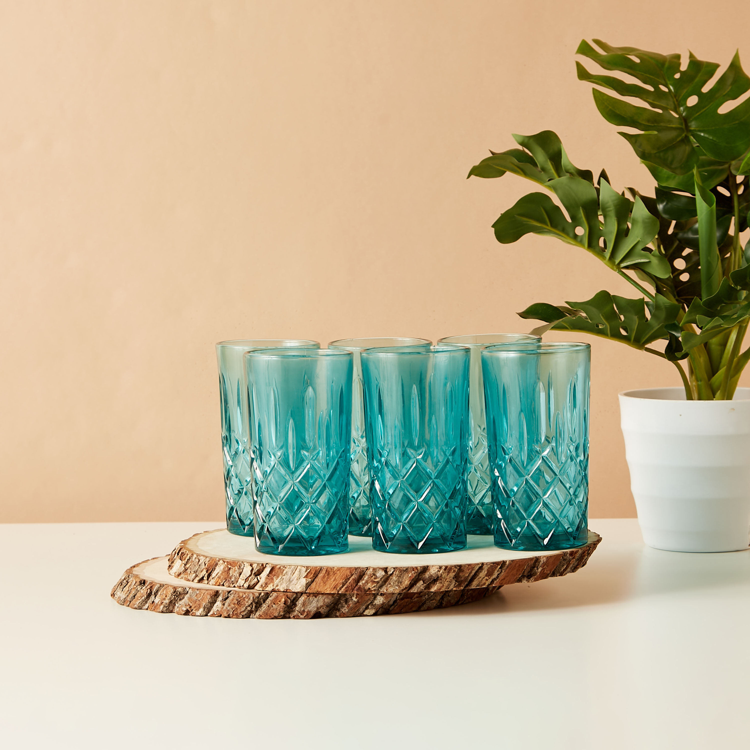 Textured 6-Piece Glass Tumbler Set - 310 ml-household-dining-glassware-drinkingglasses-image-1