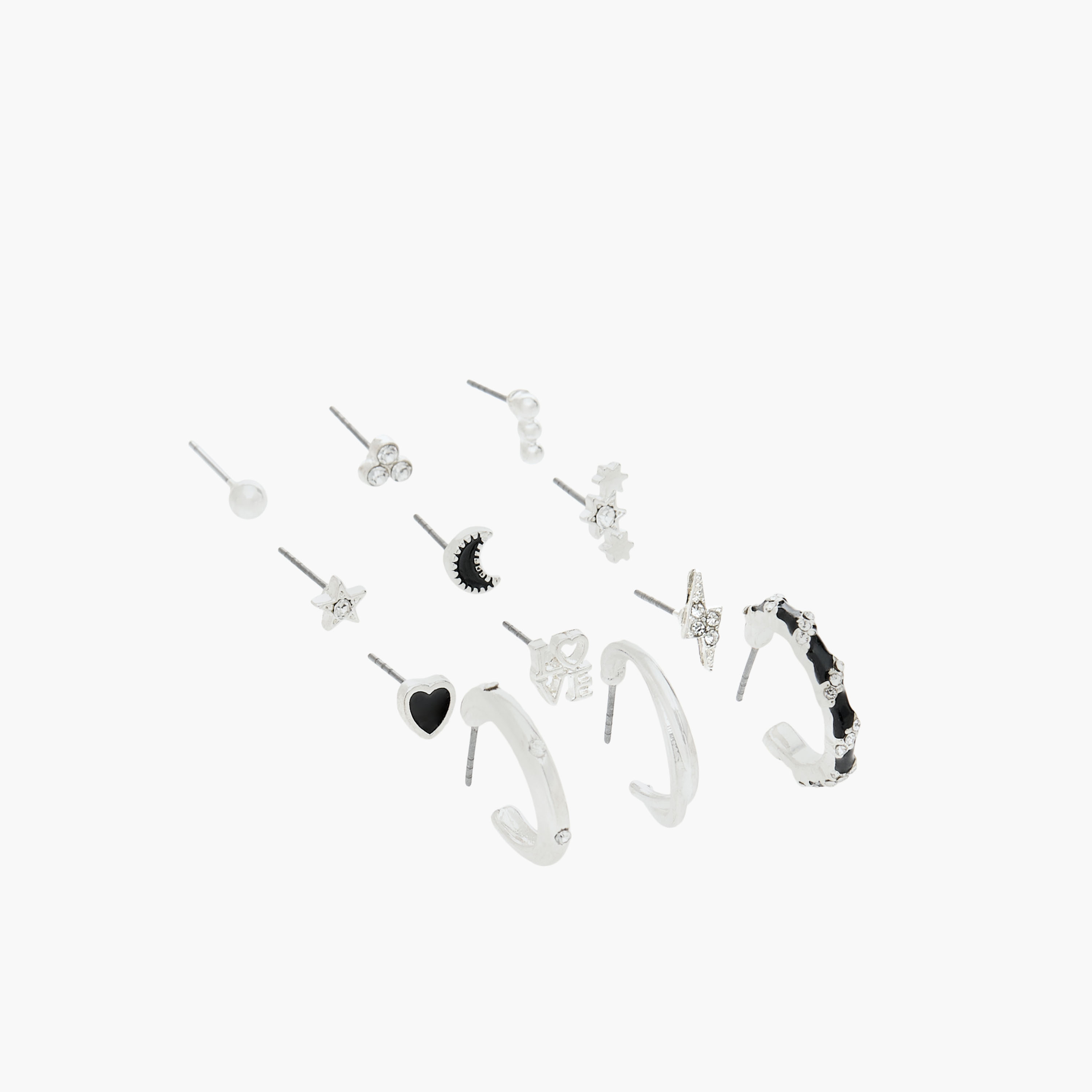 طقم حلقان ميتاليك متنوعة بمكبس إغلاق خلفي - طقم 12 زوج-women-watchesandjewellery-jewellery-earrings-image-2