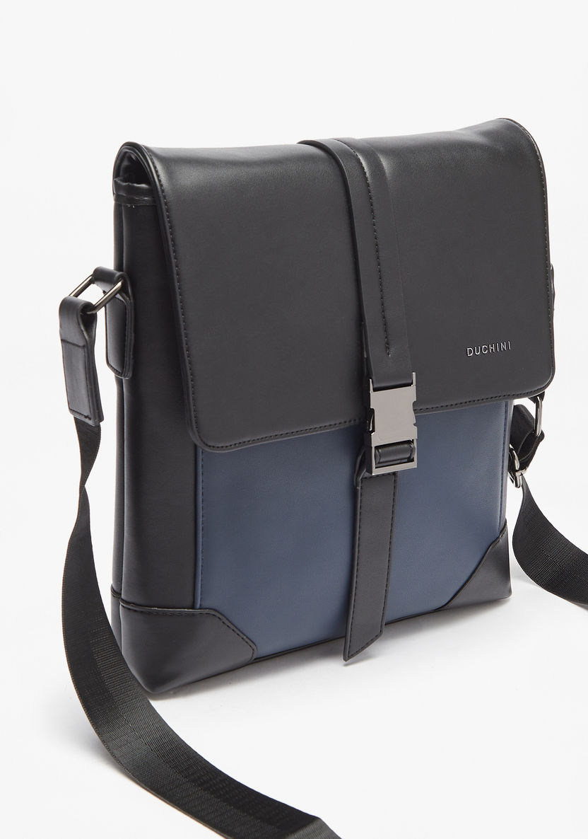 Duchini Solid Crossbody Bag with Flap Closure-Men%27s Handbags-image-1