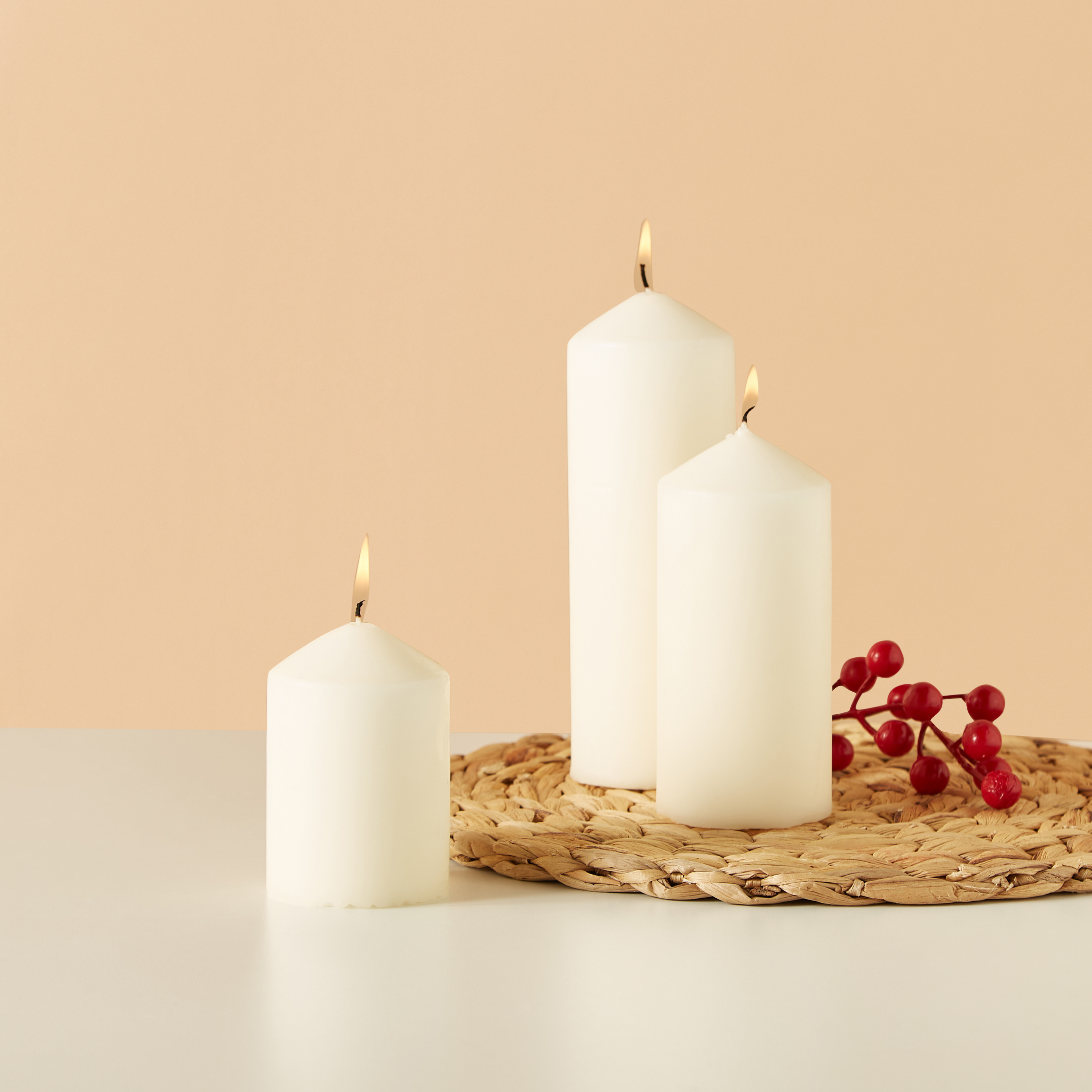 طقم شموع عمودية غير معطرة 3 قطع من إسينشيالز-household-homefragrance-candles-image-1