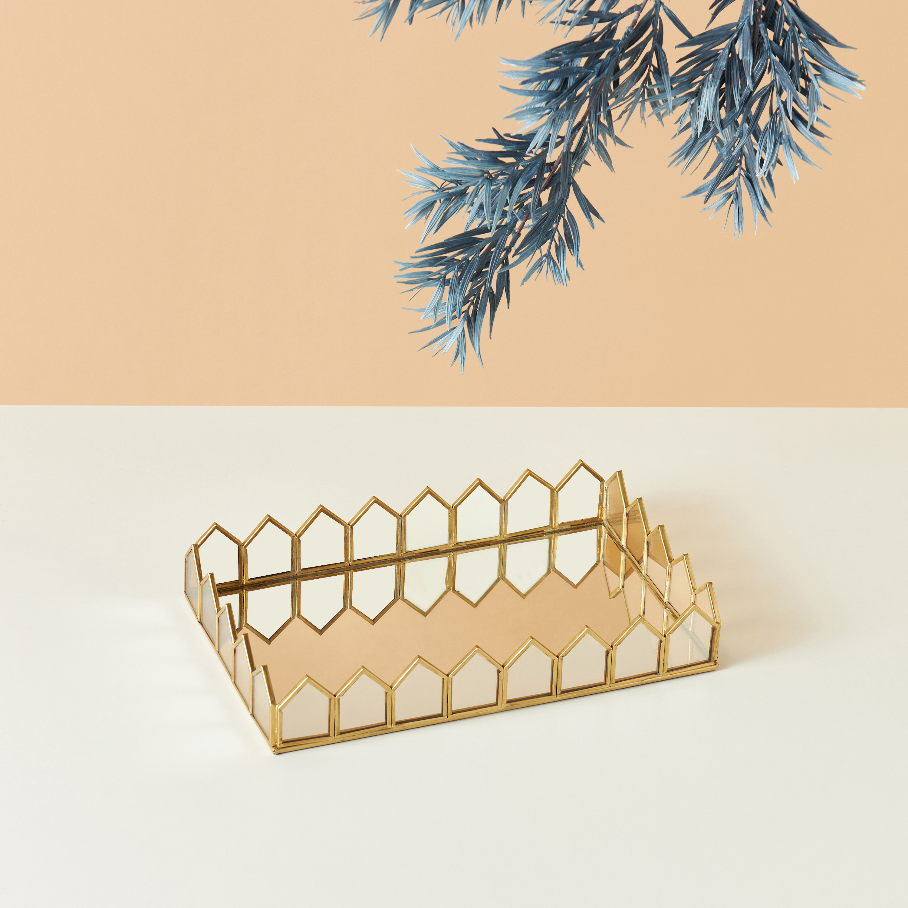 Metallic Mirror Top Rectangle Tray - 32x21 cms-household-dining-serveware-servingtrays-image-1