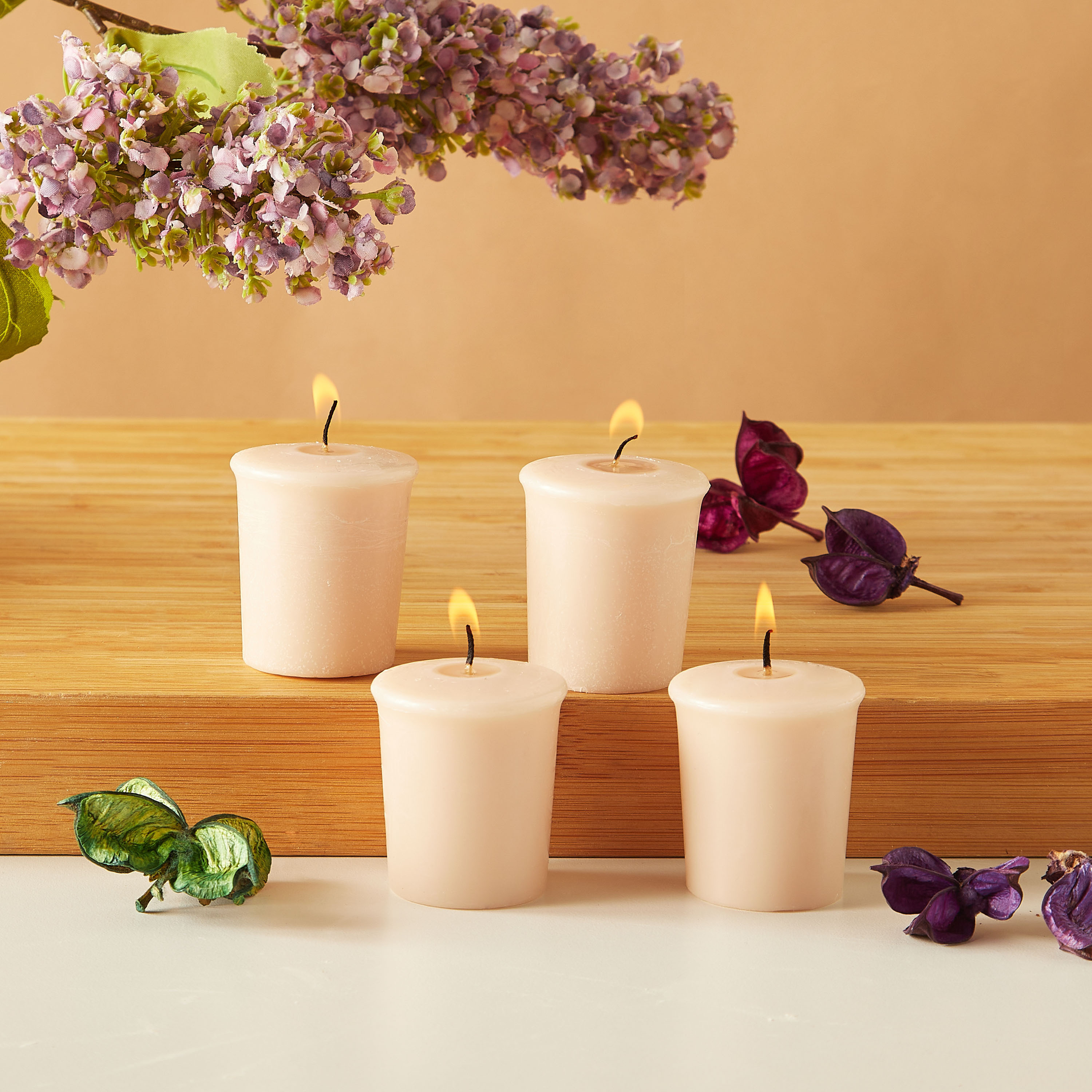 Essentials 4-Piece Rose Blush Scented Votive Candle Set - 12 H-household-homefragrance-candles-image-1