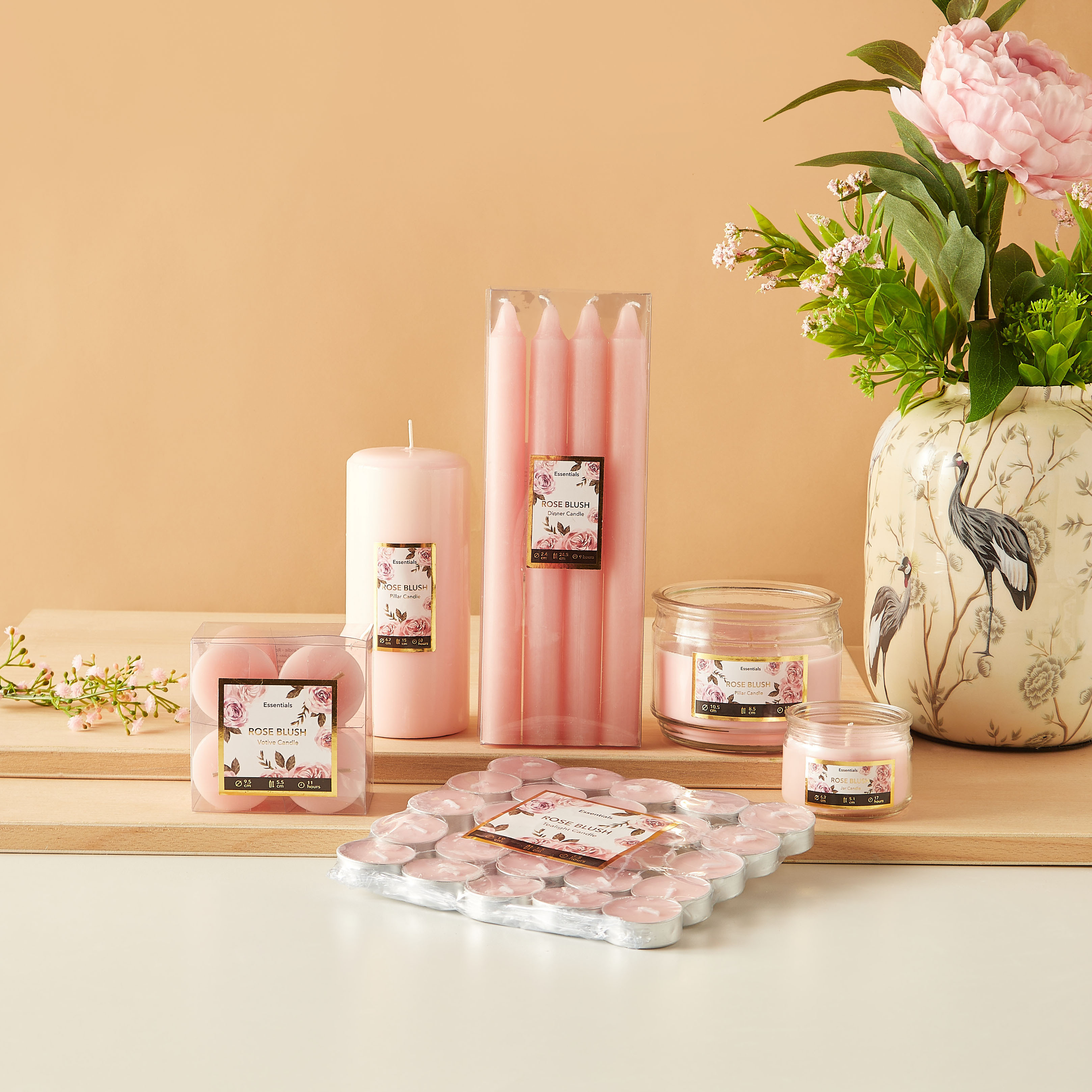 Essentials 4-Piece Rose Blush Scented Dinner Candle Set - 7 H-household-homefragrance-candles-image-5