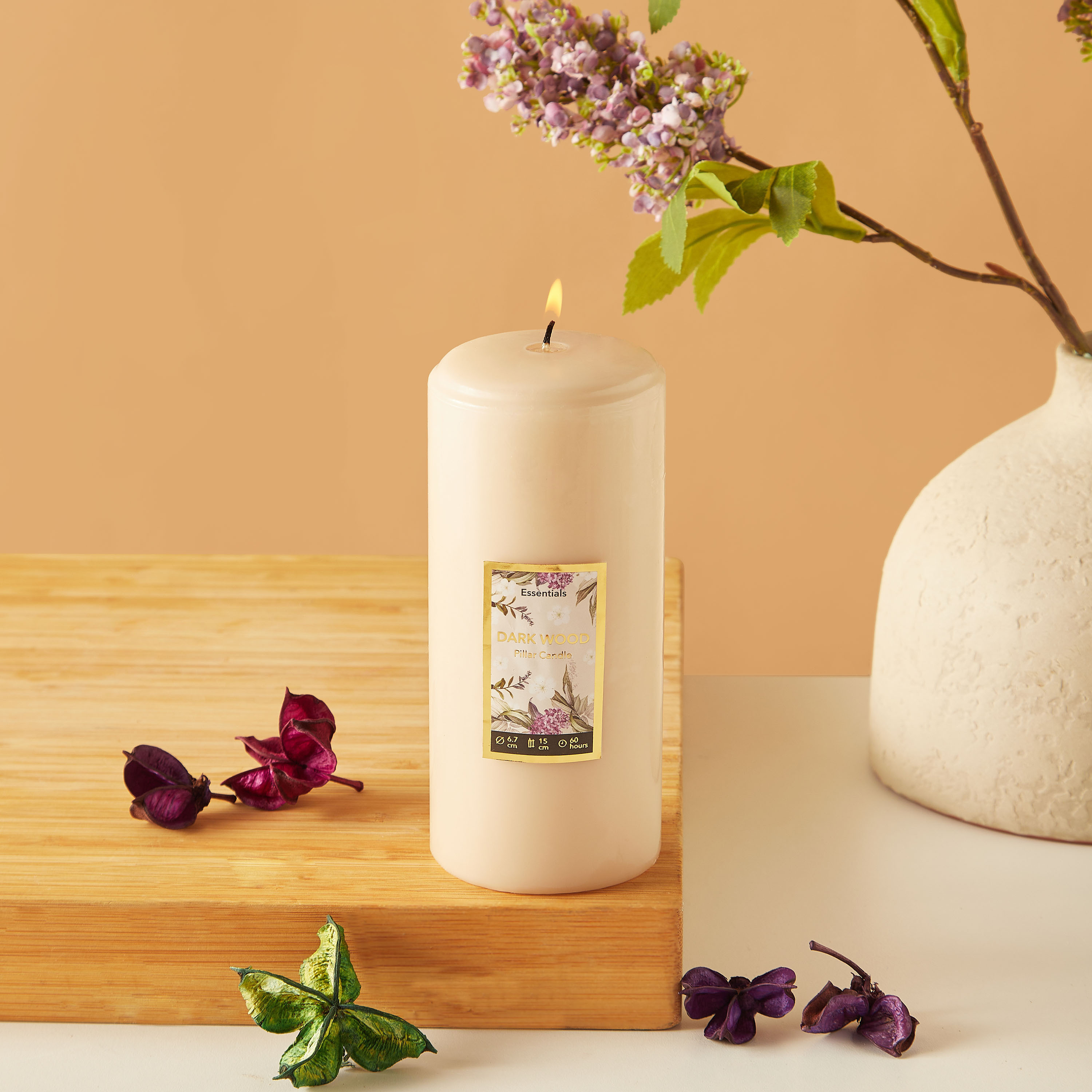 Essentials Rose Blush Scented Pillar Candle - 60 H-household-homefragrance-candles-image-1