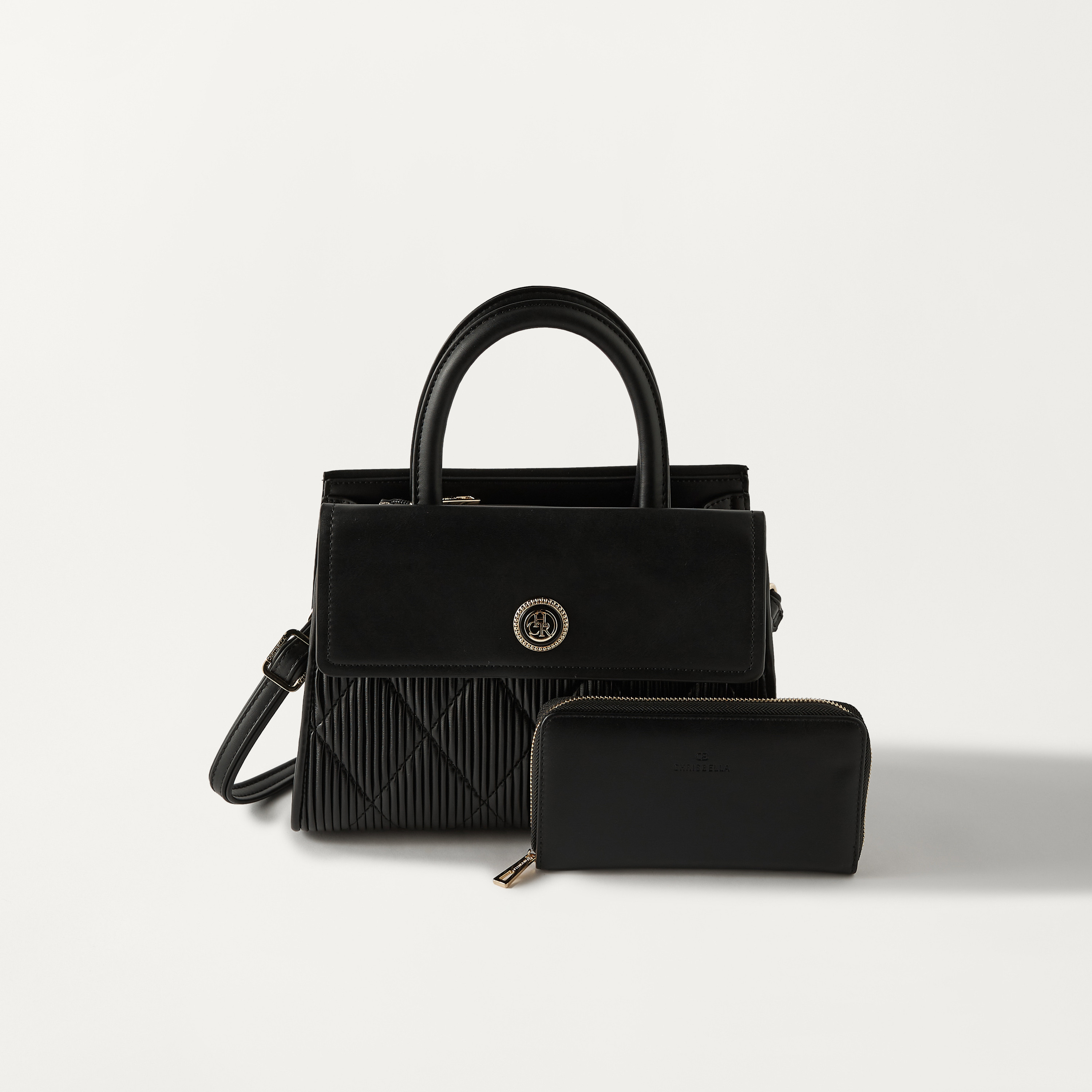 Chrisbella Textured Tote Bag with Detachable Strap and Wallet-women-bagsandwallets-handbags-image-1