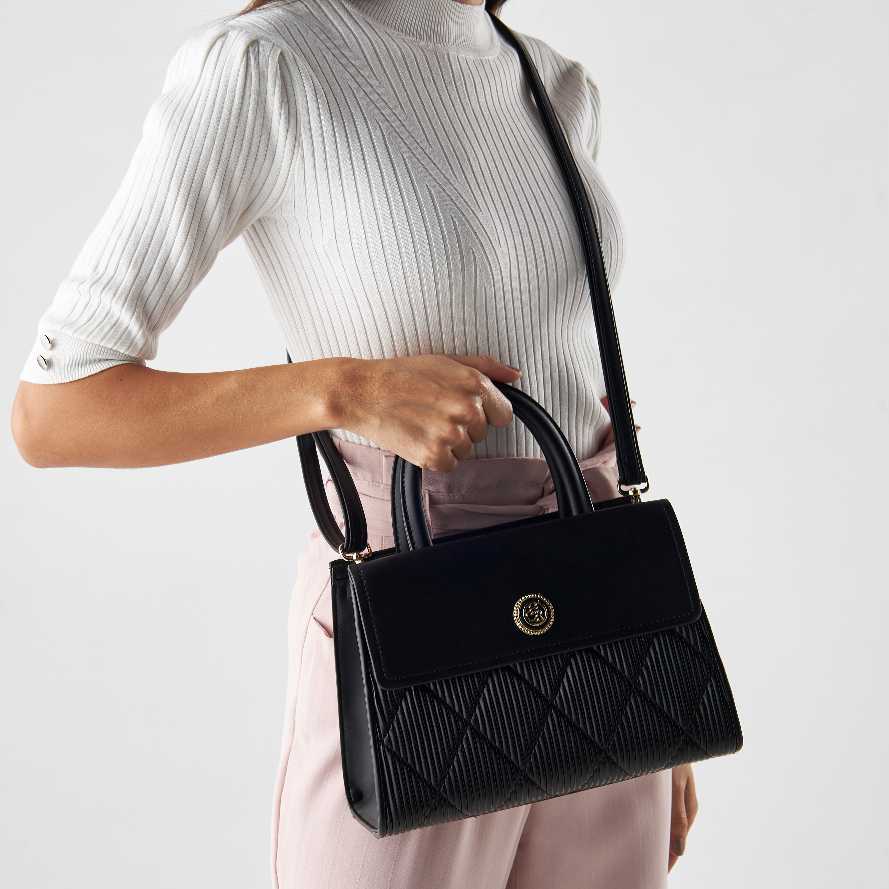 Chrisbella Textured Tote Bag with Detachable Strap and Wallet-women-bagsandwallets-handbags-image-2