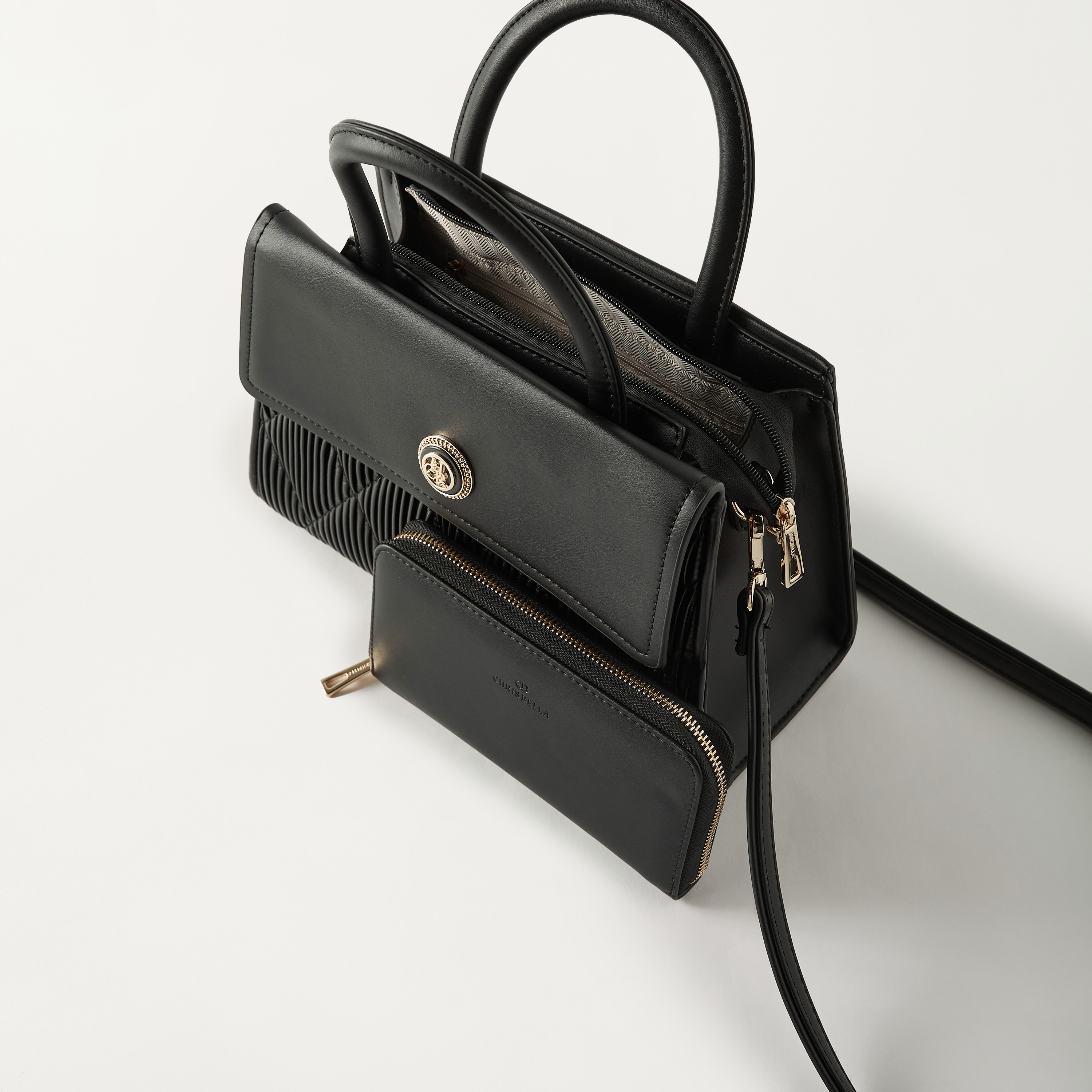 Chrisbella Textured Tote Bag with Detachable Strap and Wallet-women-bagsandwallets-handbags-image-7
