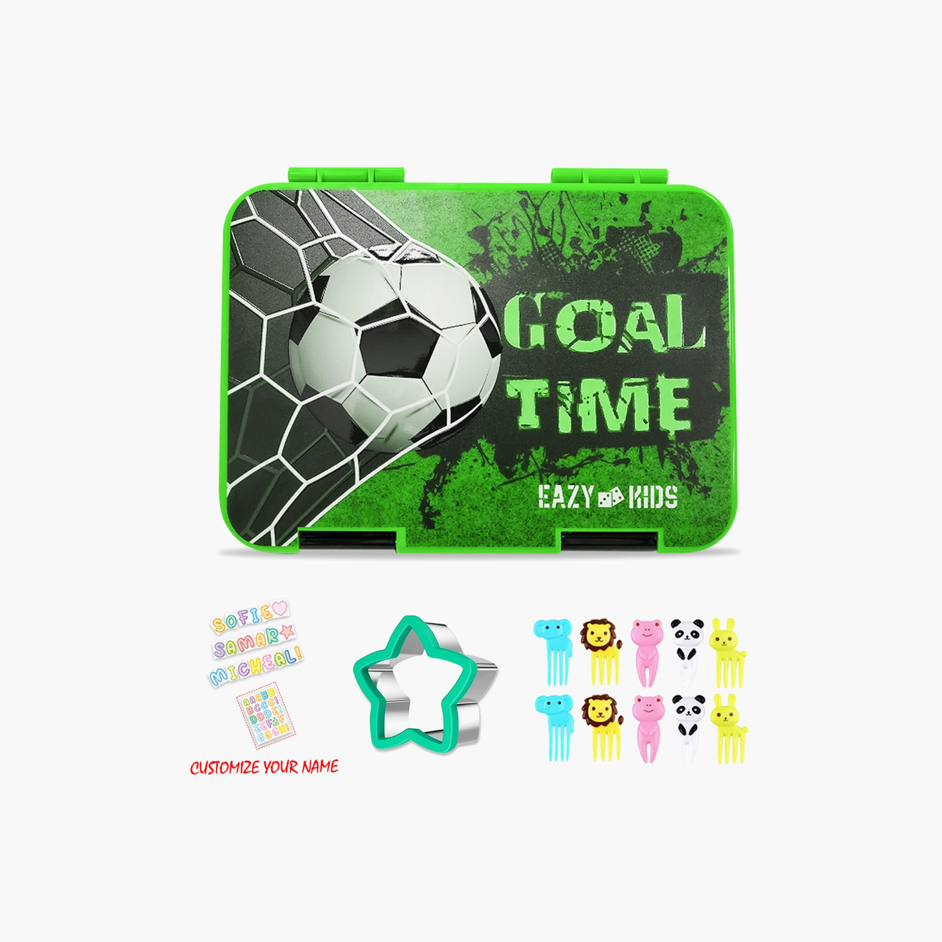 Eazy Kids 6 & 4 Convertible Bento Lunch Box With Sandwich Cutter Set,  Goal Time-school-lunchessentials-lunchboxes-image-1