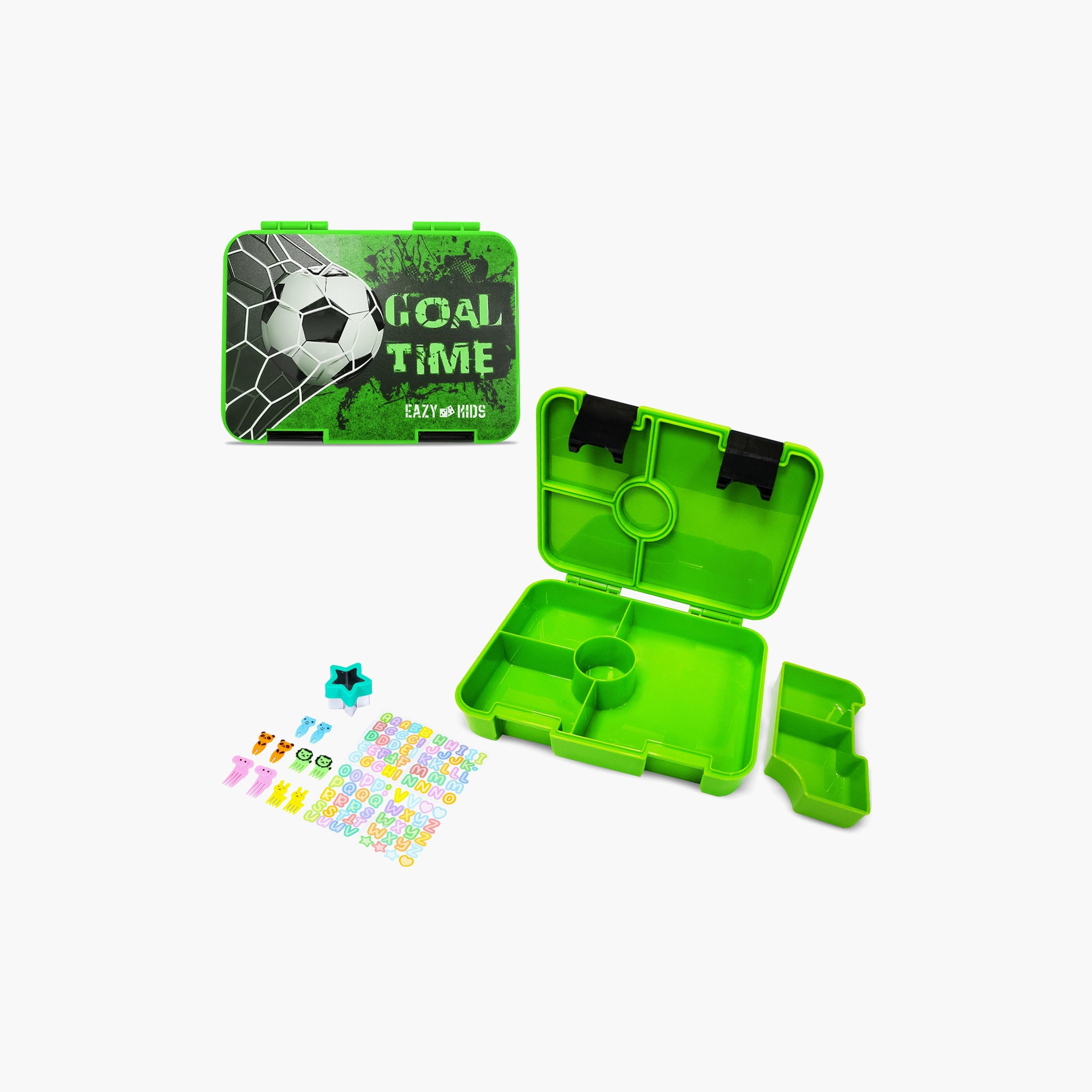 Eazy Kids 6 & 4 Convertible Bento Lunch Box With Sandwich Cutter Set,  Goal Time-school-lunchessentials-lunchboxes-image-2