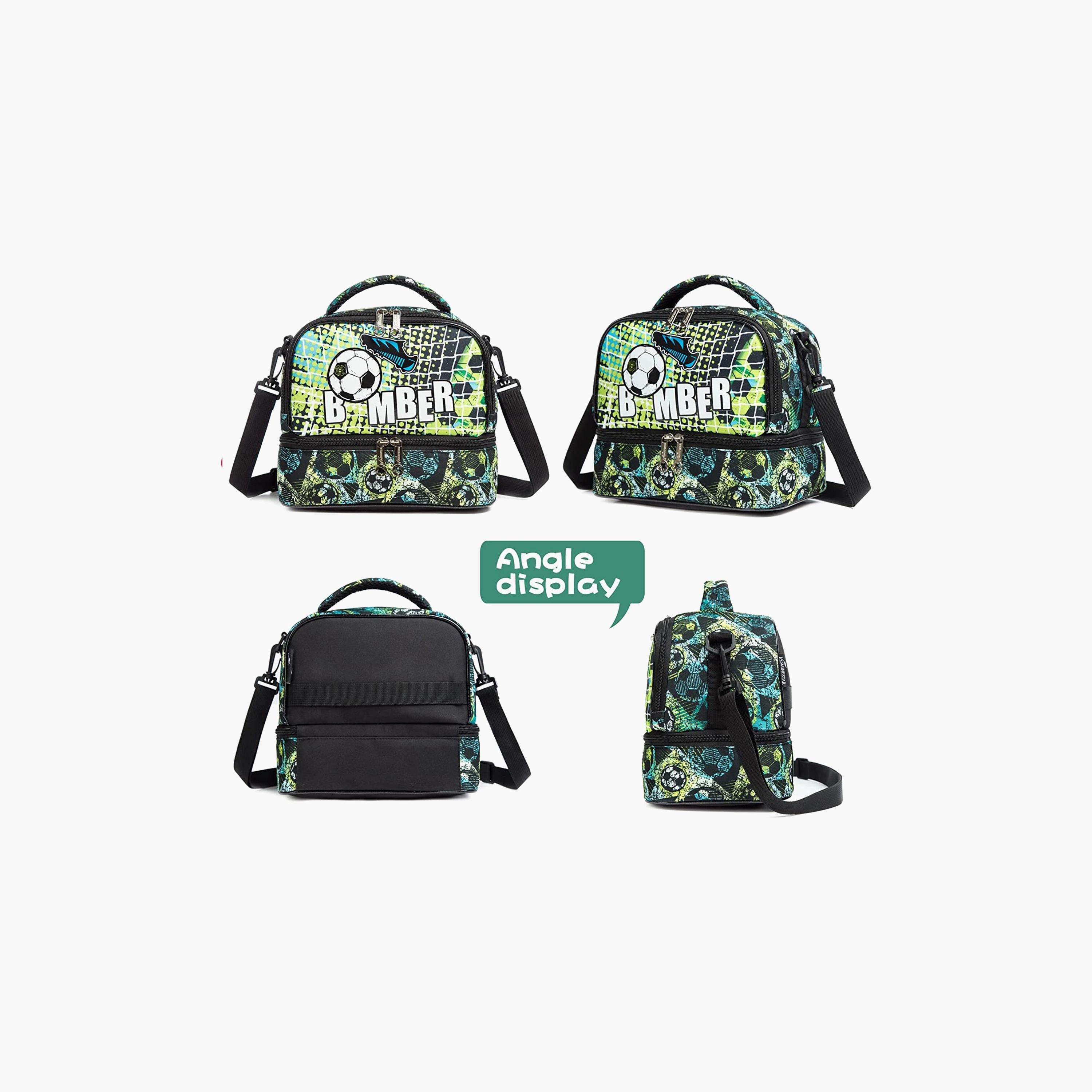 حقيبة غداء من إيزي كيدز، كرة قدم أخضر-school-lunchessentials-lunchbags-image-2