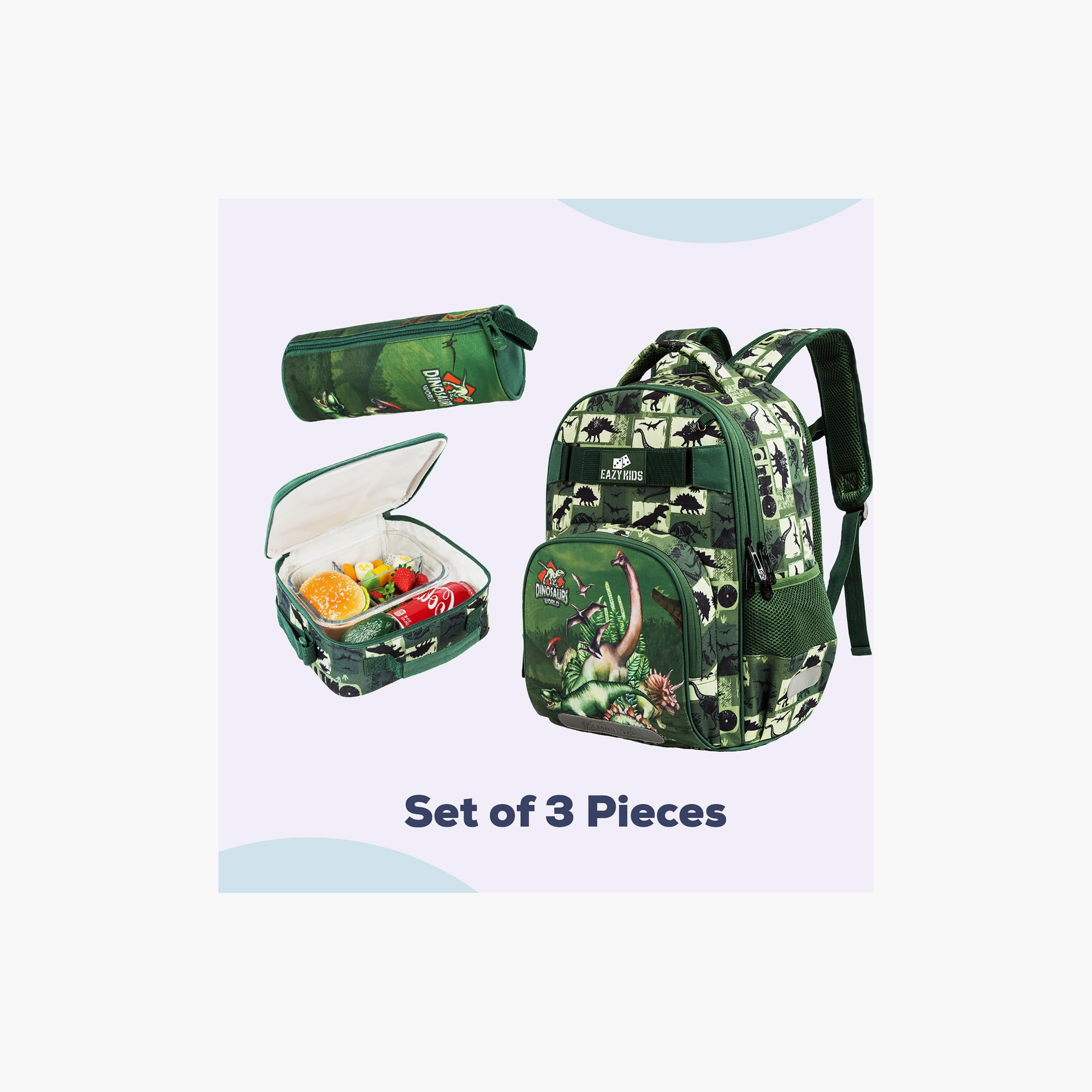 Eazy Kids 3-Piece School Bag, Lunch Bag, Pencil Case, 18 Inch, Dinosaur Green-school-bagsandbackpacks-sets-image-2