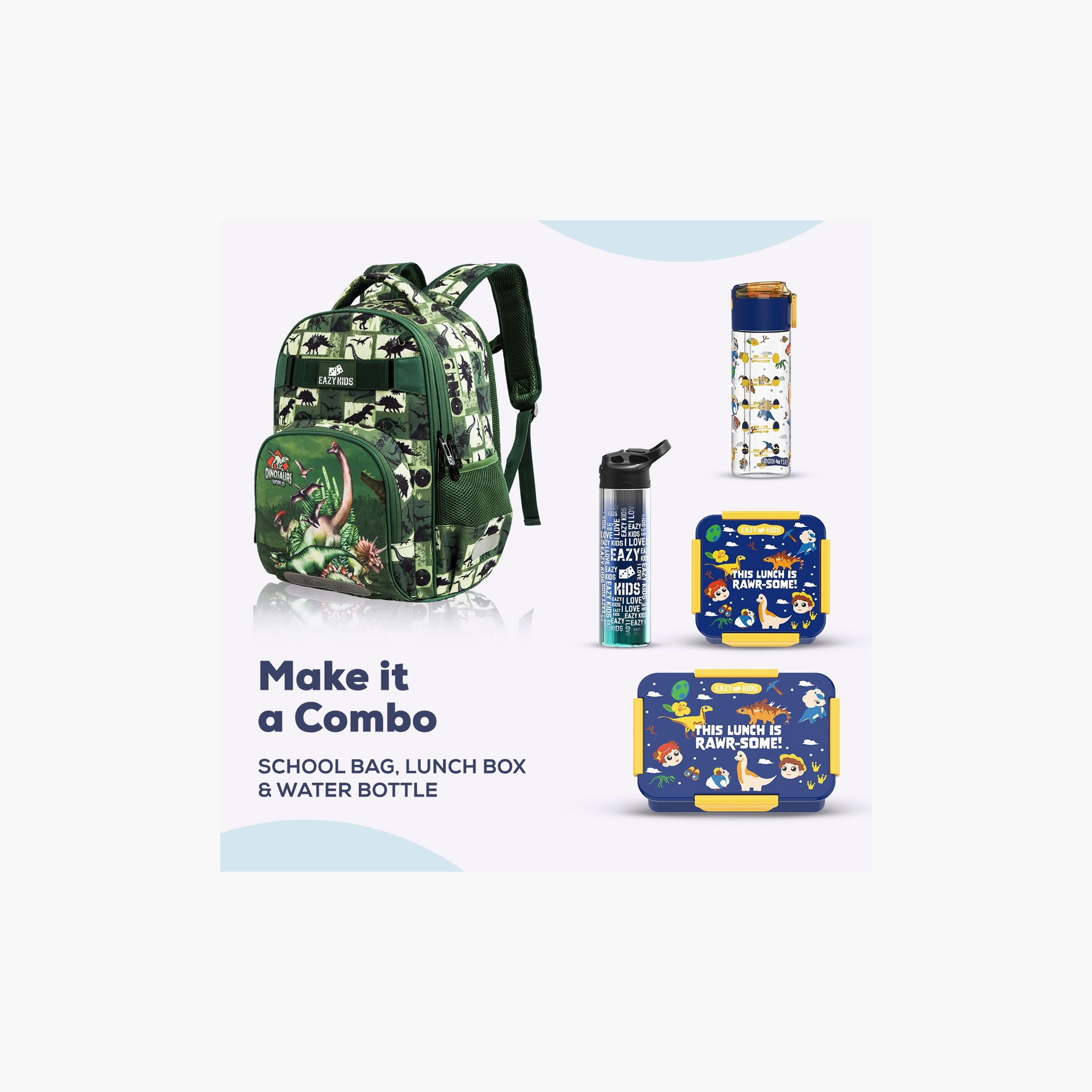 Eazy Kids 3-Piece School Bag, Lunch Bag, Pencil Case, 18 Inch, Dinosaur Green-school-bagsandbackpacks-sets-image-4
