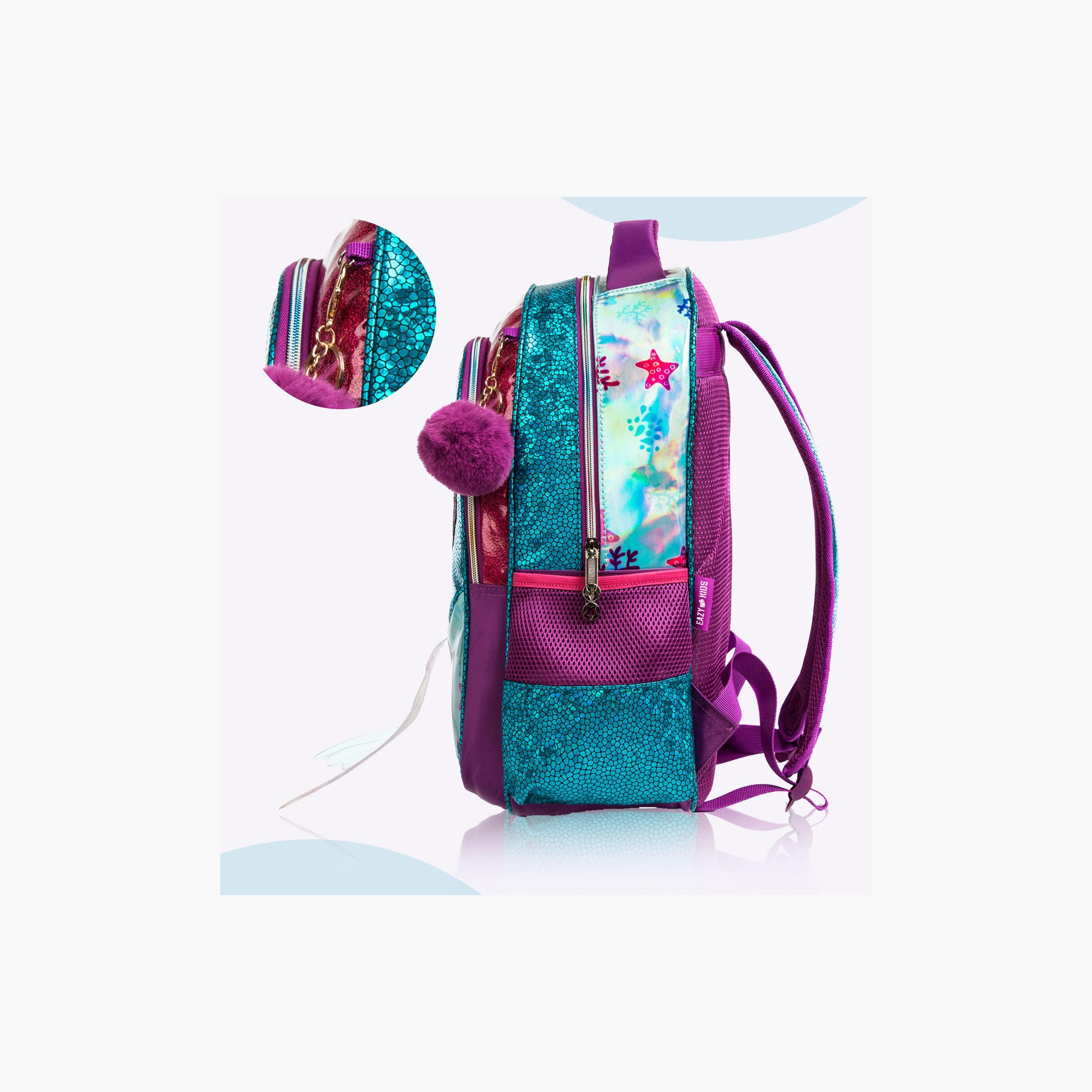Eazy Kids 3-Piece School Bag, Lunch Bag, Pencil Case, 17 Inch, Mermaid Sea Green-school-bagsandbackpacks-sets-image-4