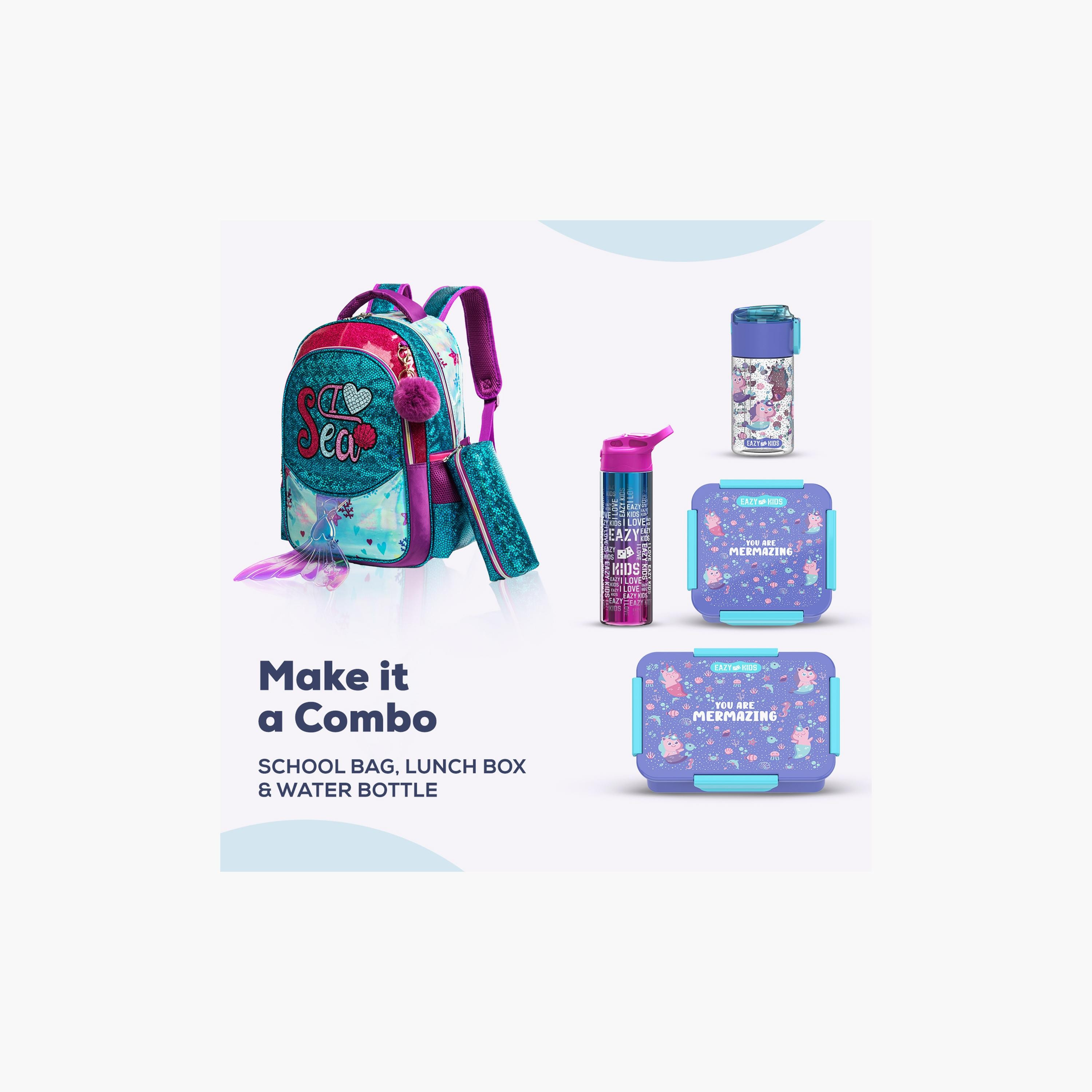 Eazy Kids 3-Piece School Bag, Lunch Bag, Pencil Case, 17 Inch, Mermaid Sea Green-school-bagsandbackpacks-sets-image-5