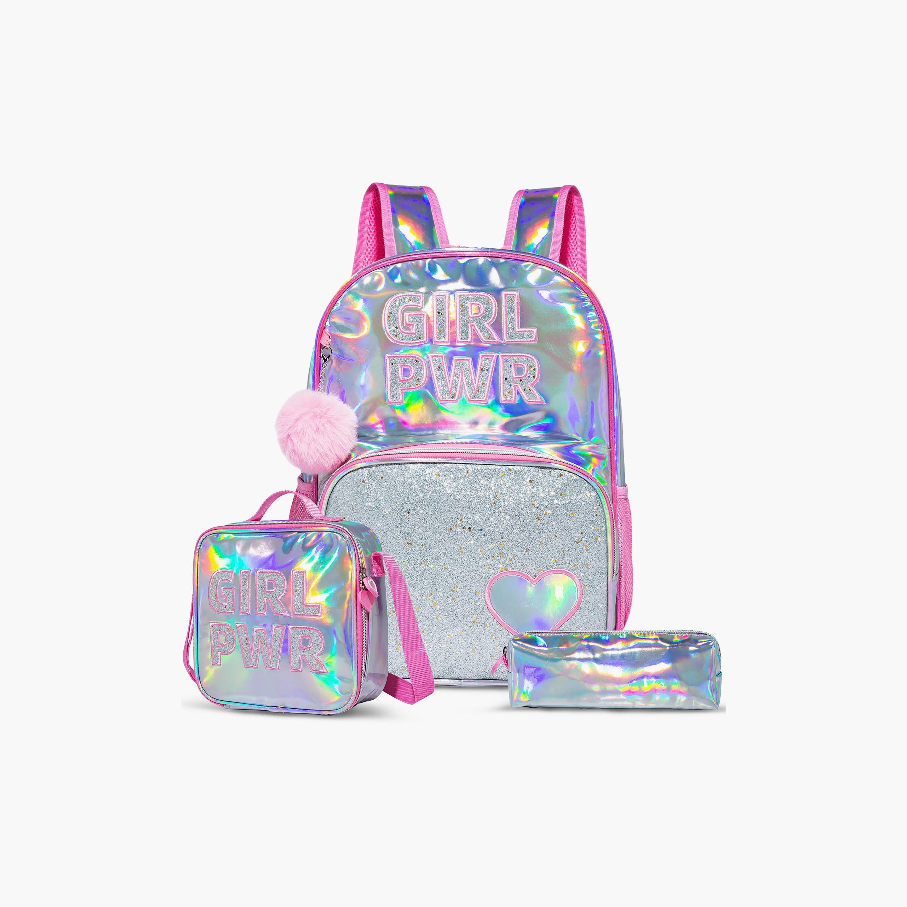 Eazy Kids 3-Piece School Bag, Lunch Bag, Pencil Case Set, Girl Power - Pink-school-bagsandbackpacks-sets-image-1