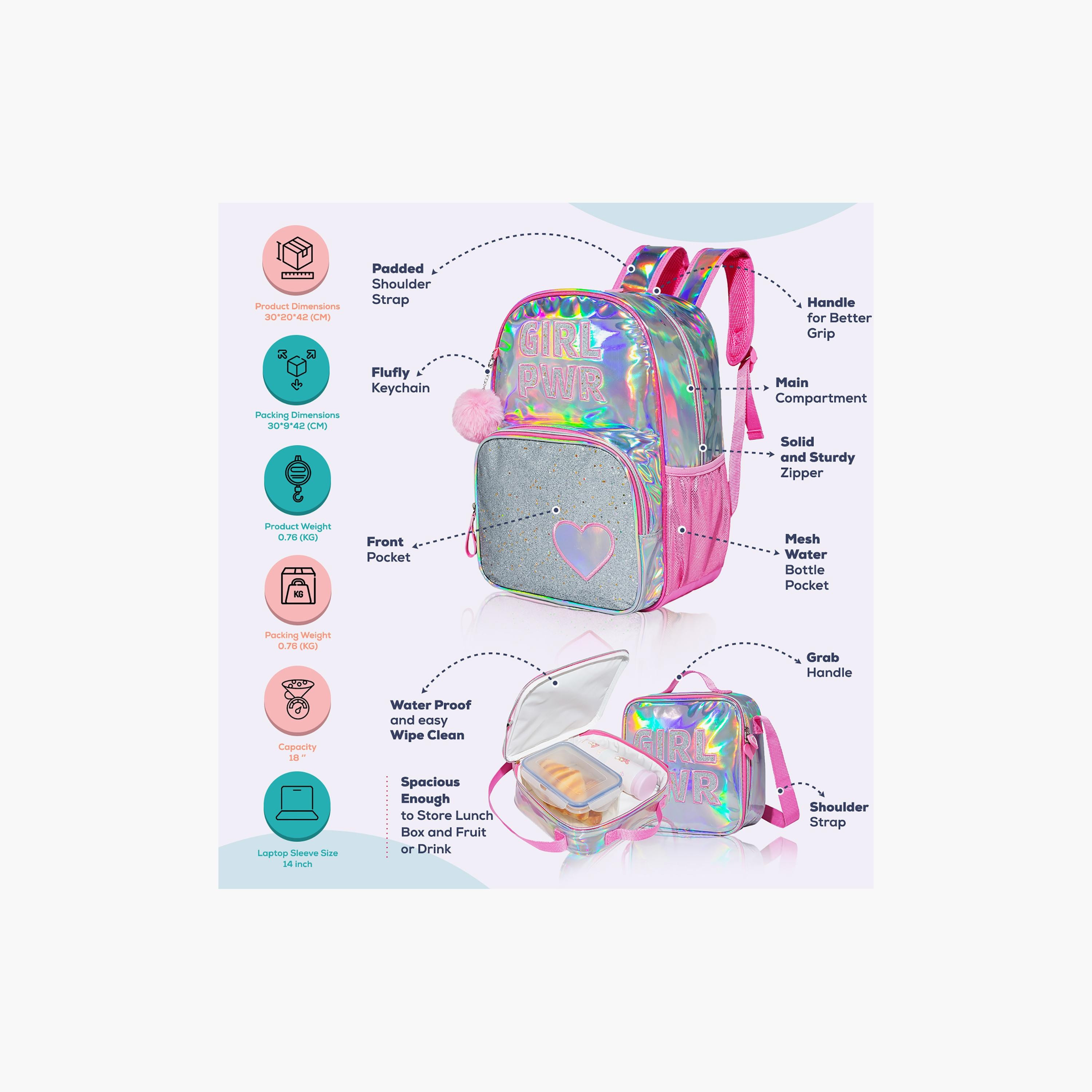 Eazy Kids 3-Piece School Bag, Lunch Bag, Pencil Case Set, Girl Power - Pink-school-bagsandbackpacks-sets-image-2