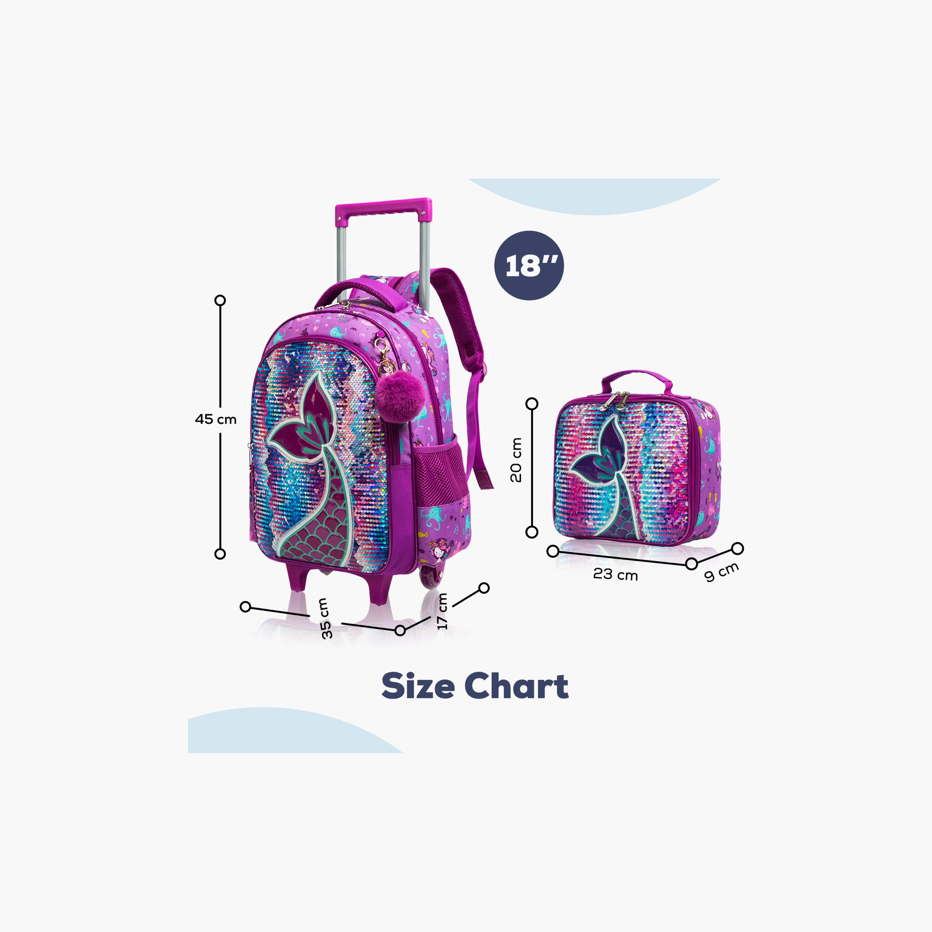 Eazy Kids 3-Piece Trolley School Bag , Lunch Bag & Pencil Case, 16 Inch,  Mermaid Purple-school-bagsandbackpacks-sets-image-4