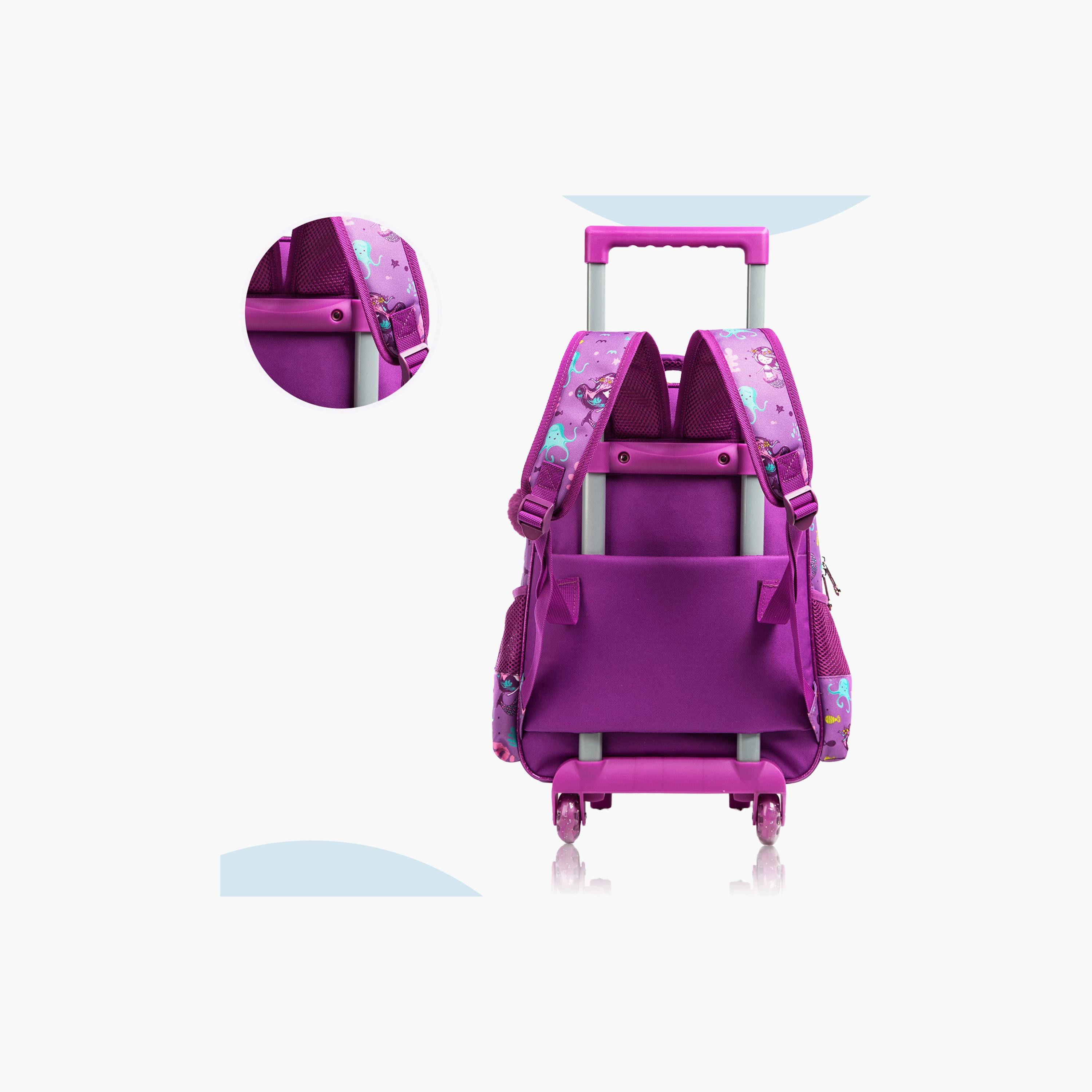 Eazy Kids 3-Piece Trolley School Bag , Lunch Bag & Pencil Case, 16 Inch,  Mermaid Purple-school-bagsandbackpacks-sets-image-5