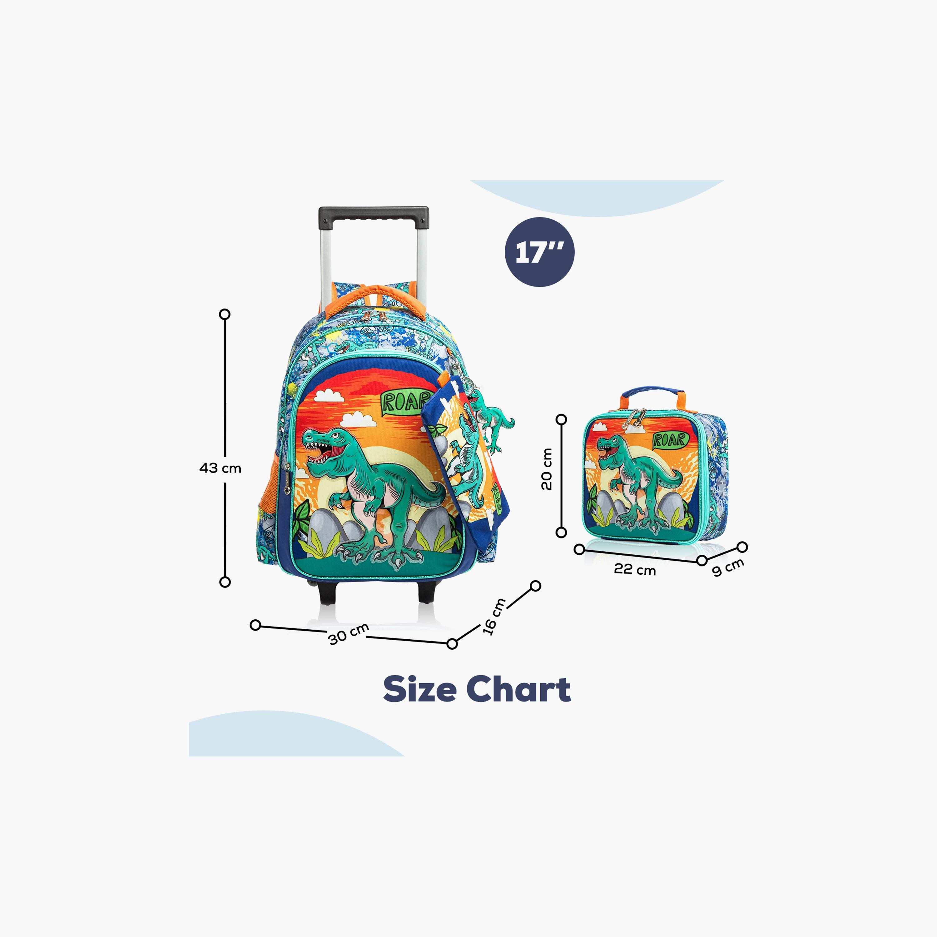 Eazy Kids 3-Piece Trolley School Bag , Lunch Bag & Pencil Case, 16 Inch, Dinosaur Orange-school-bagsandbackpacks-sets-image-4