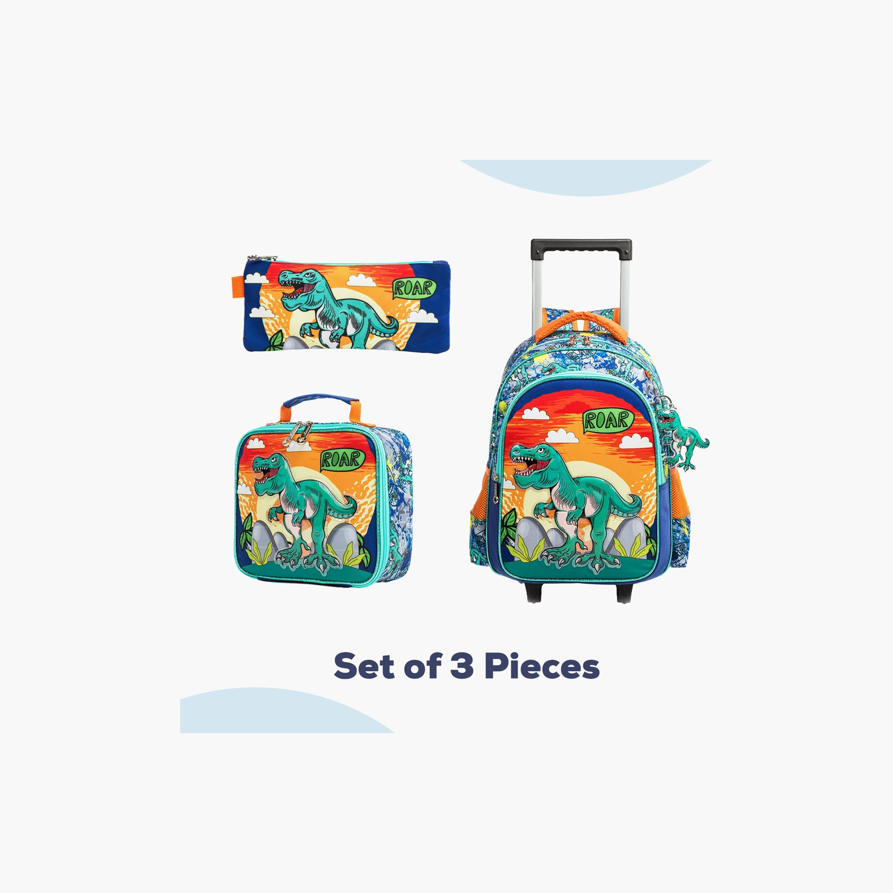 Eazy Kids 3-Piece Trolley School Bag , Lunch Bag & Pencil Case, 16 Inch, Dinosaur Orange-school-bagsandbackpacks-sets-image-5
