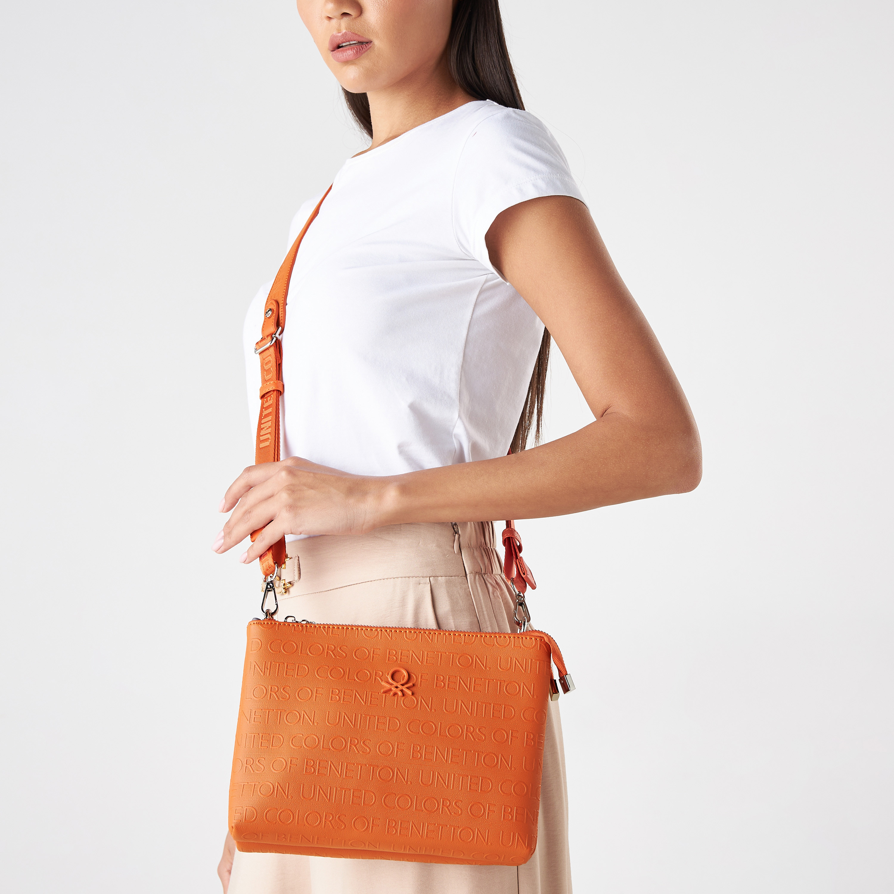 United Colors of Benetton Signature Monogram Crossbody Bag with Adjustable Strap-women-bagsandwallets-handbags-image-1