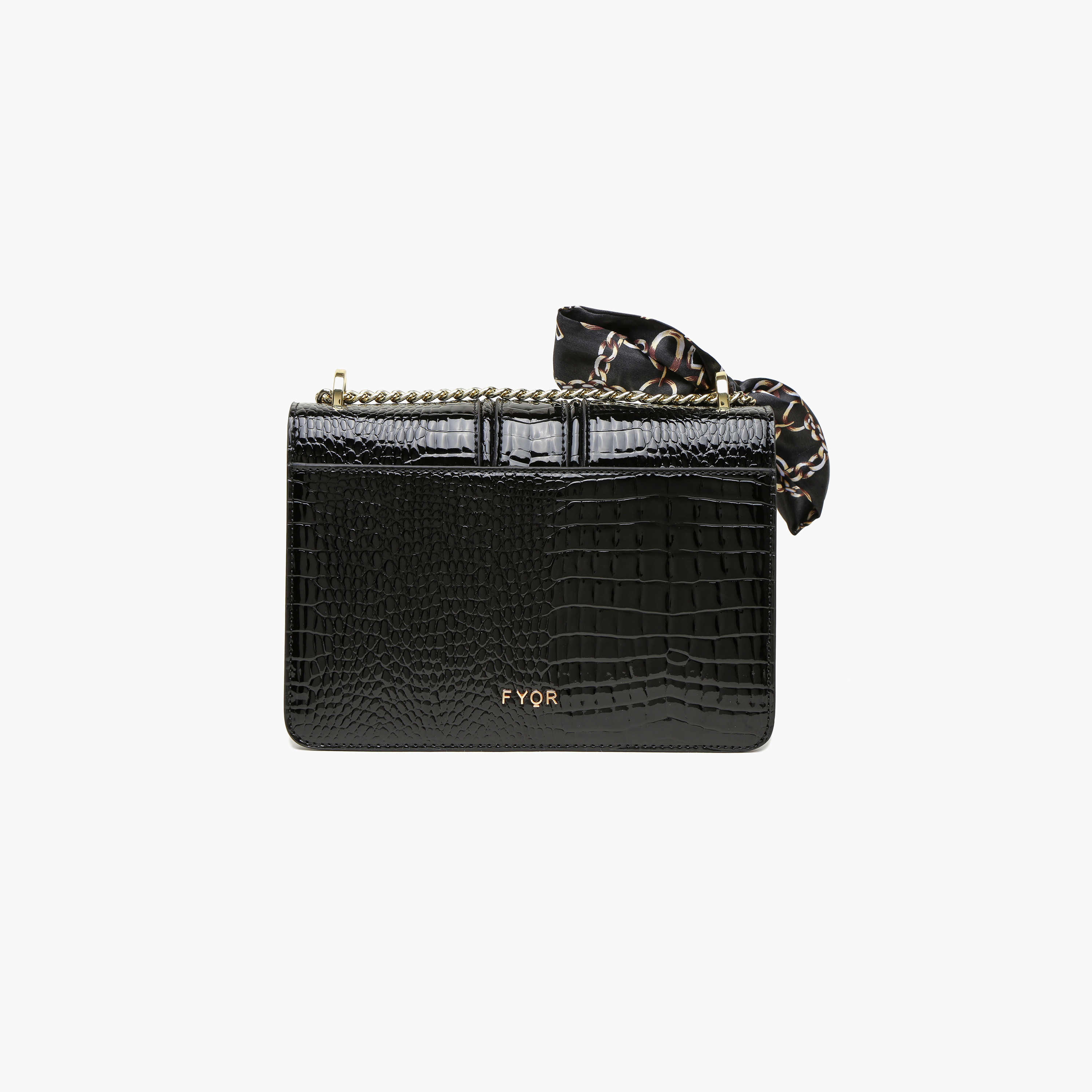  حقيبة كروس مزخرفة مع وشاح ساتان مطبوع وإغلاق بسحّاب باللون الأسود من فيور-women-bagsandwallets-handbags-image-2
