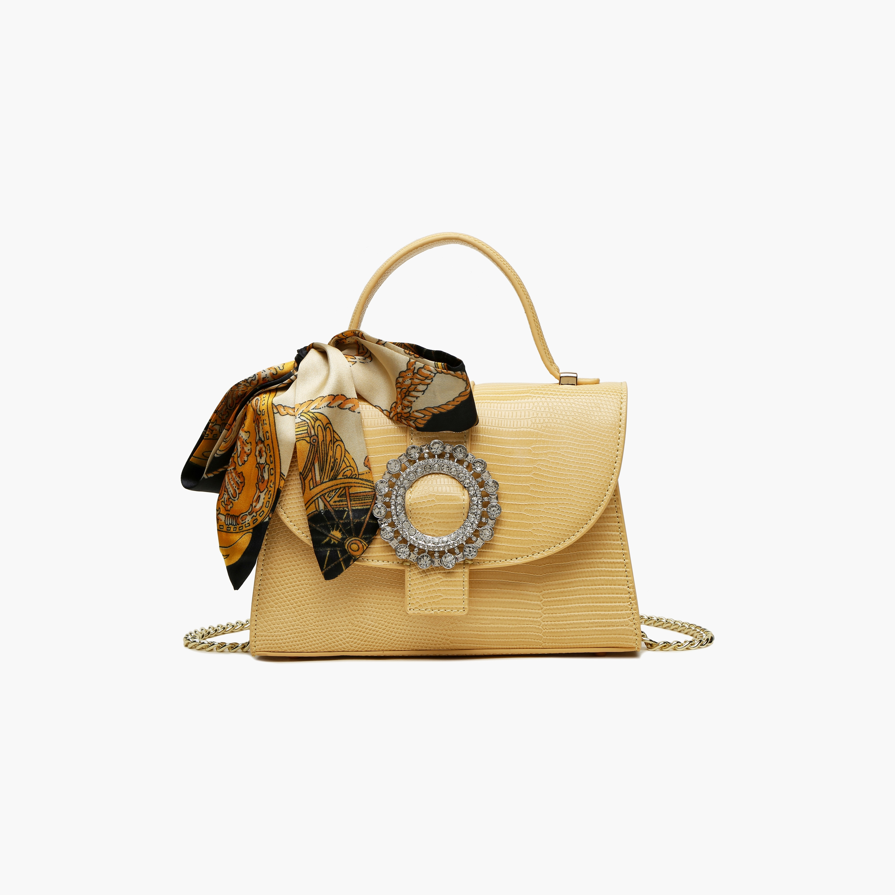  حقيبة كتف منسوجة بإغلاق مغناطيسي وبروش كريستال مزين باللون الأصفر من فيور-women-bagsandwallets-handbags-image-1