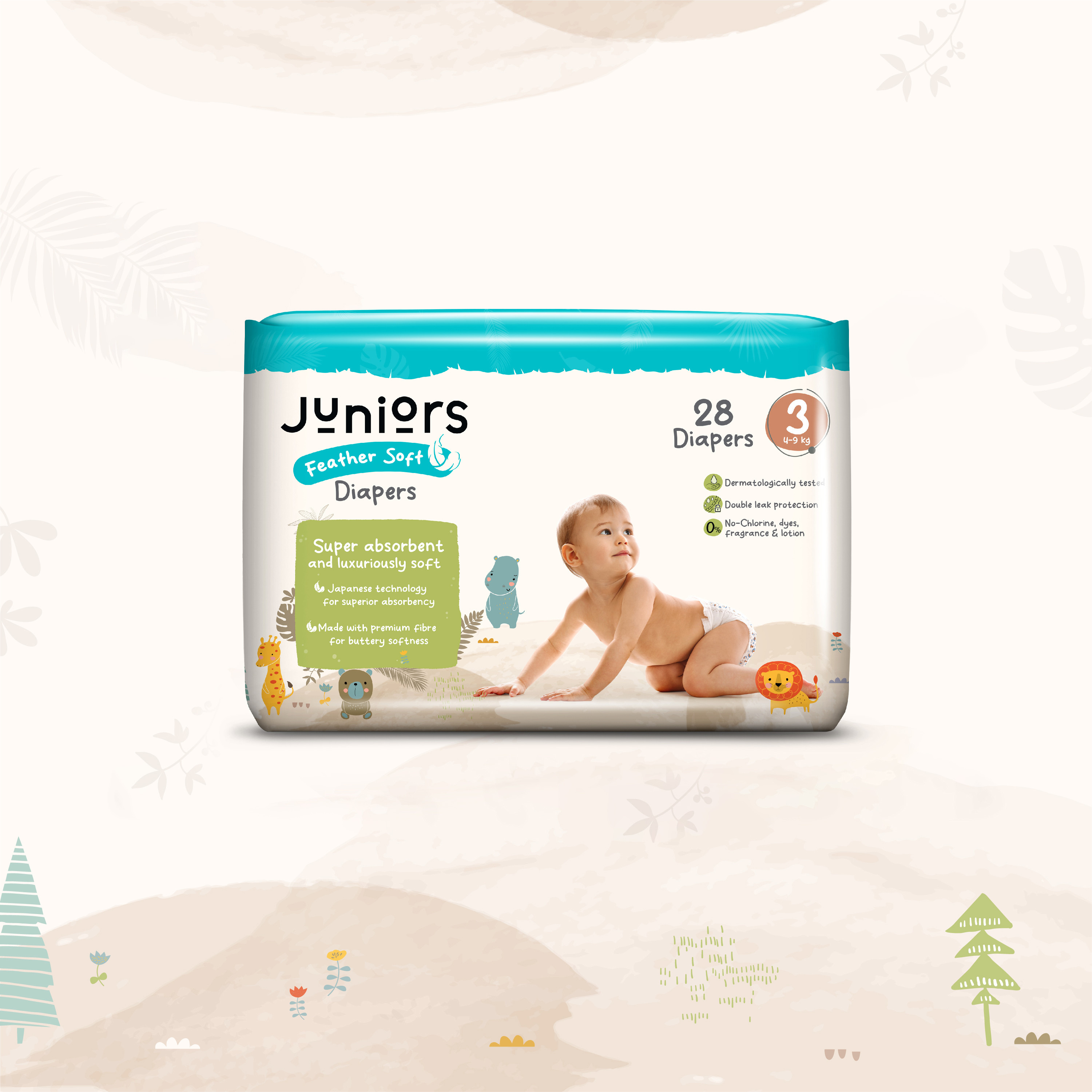 Juniors 28-Piece Tape Style Diapers 3-6 Months Size 3 (4-9 kg) Feather Soft Value Pack-baby-diapering-diapers-image-2