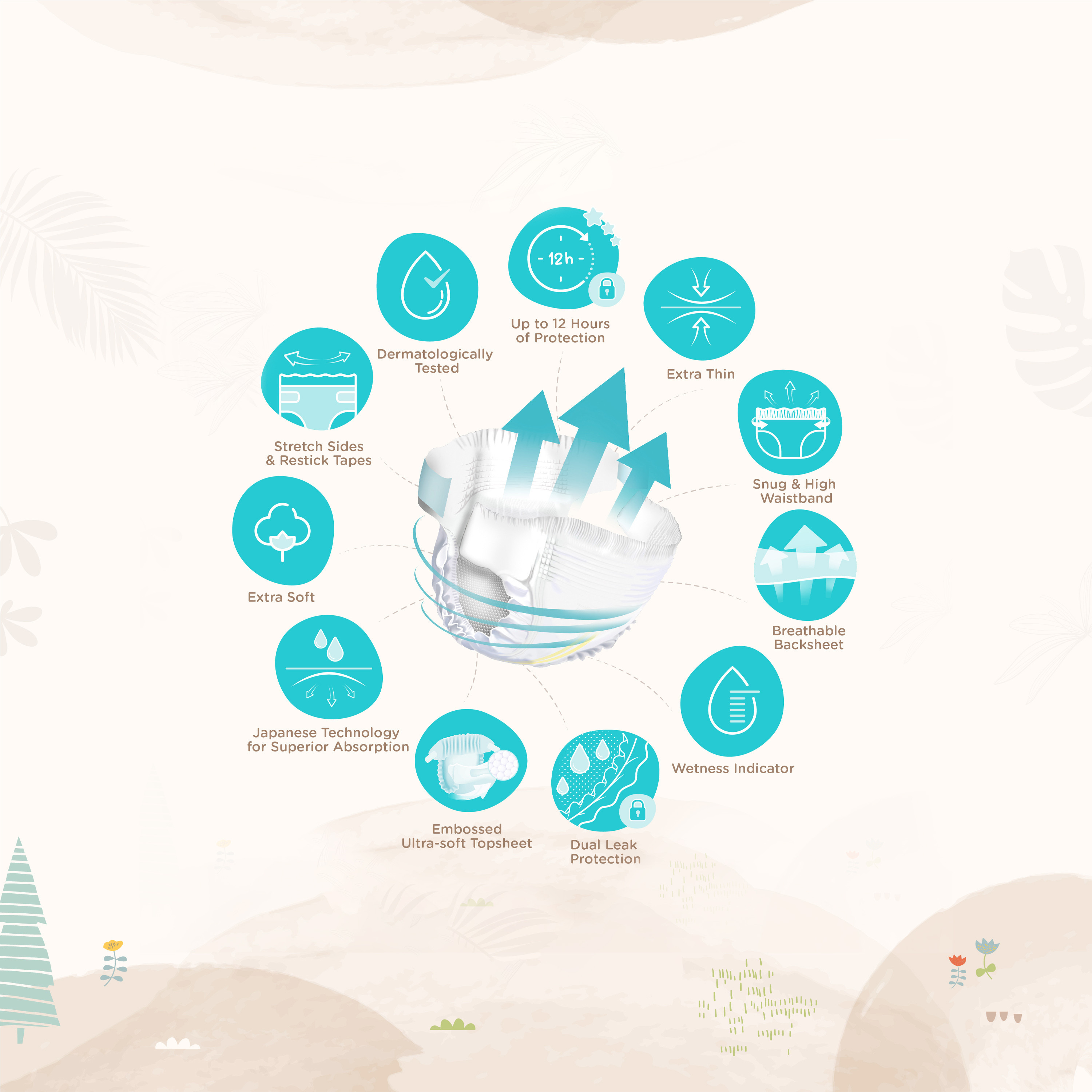 Juniors 50-Piece Tape Style Diapers 6-36 Months Size 4 (7-14 kg) Feather Soft Value Pack-baby-diapering-diapers-image-4