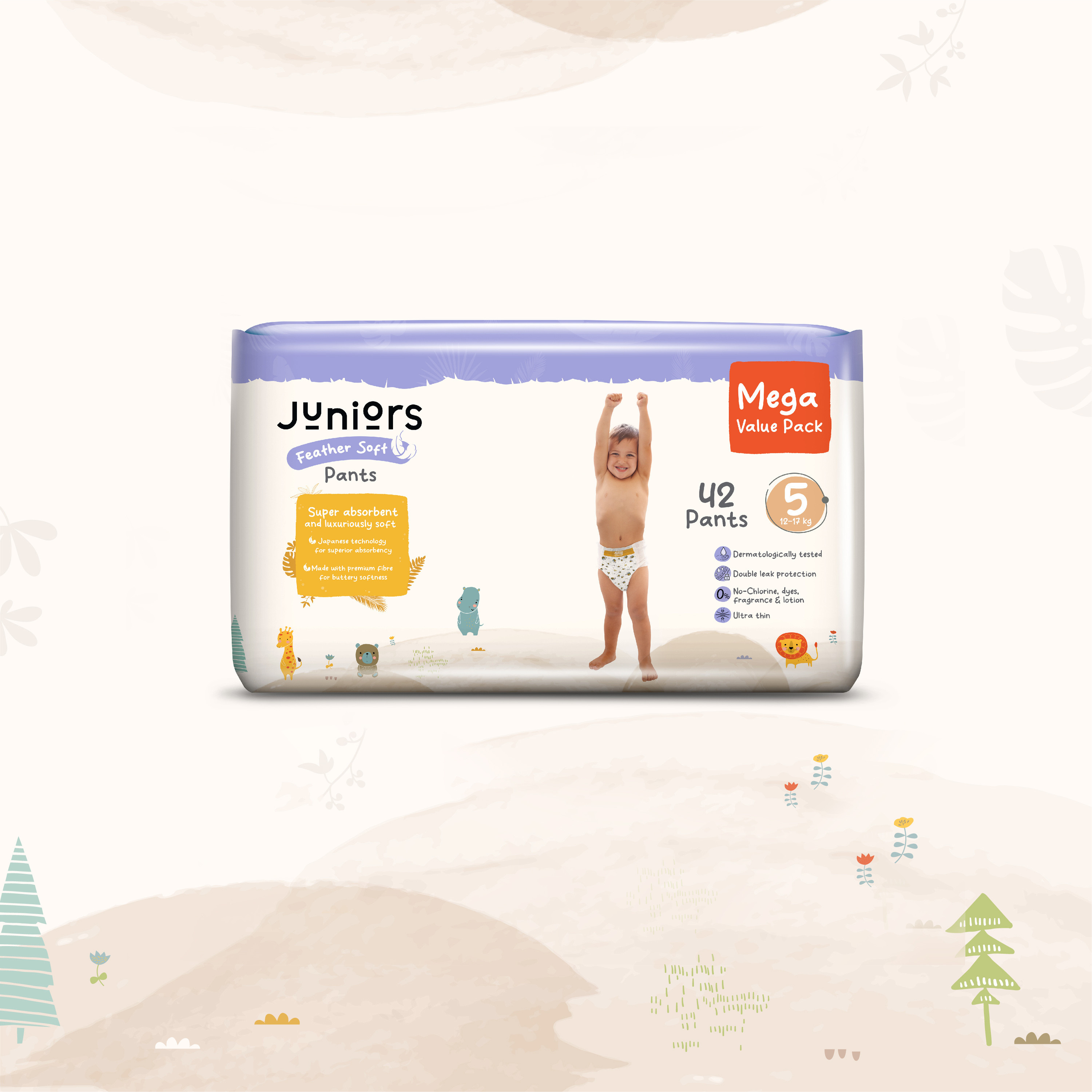 Juniors 42-Piece Pants Style Diapers Size 5 (12-17 kg) Feather Soft Mega Value Pack-baby-diapering-diapers-image-2