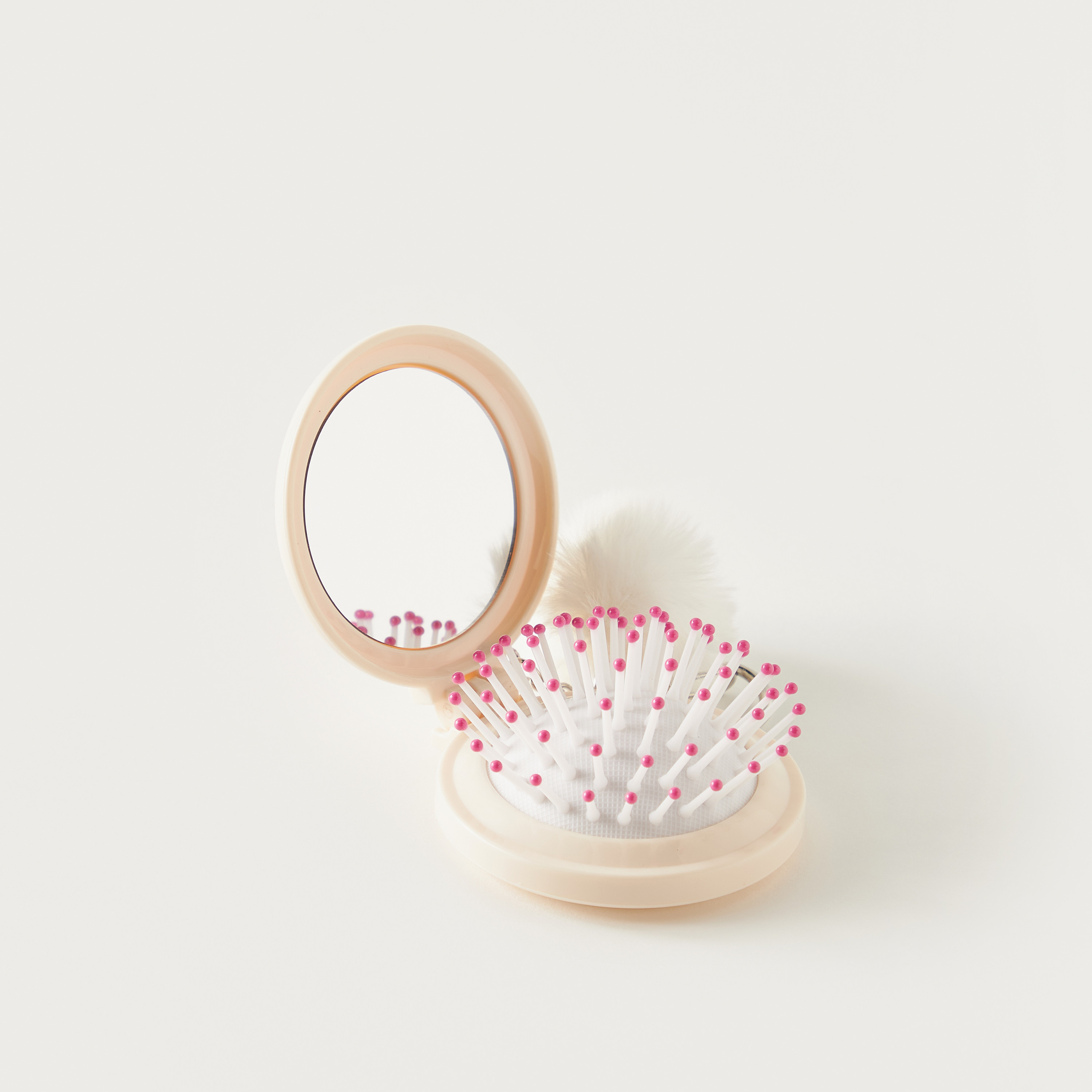 فرشاة شعر قابلة للطي بطبعات شعار مع مرآة وحلقة مفاتيح-beautyandpersonalcare-hair-stylingtools-hairbrushesandcombs-image-1