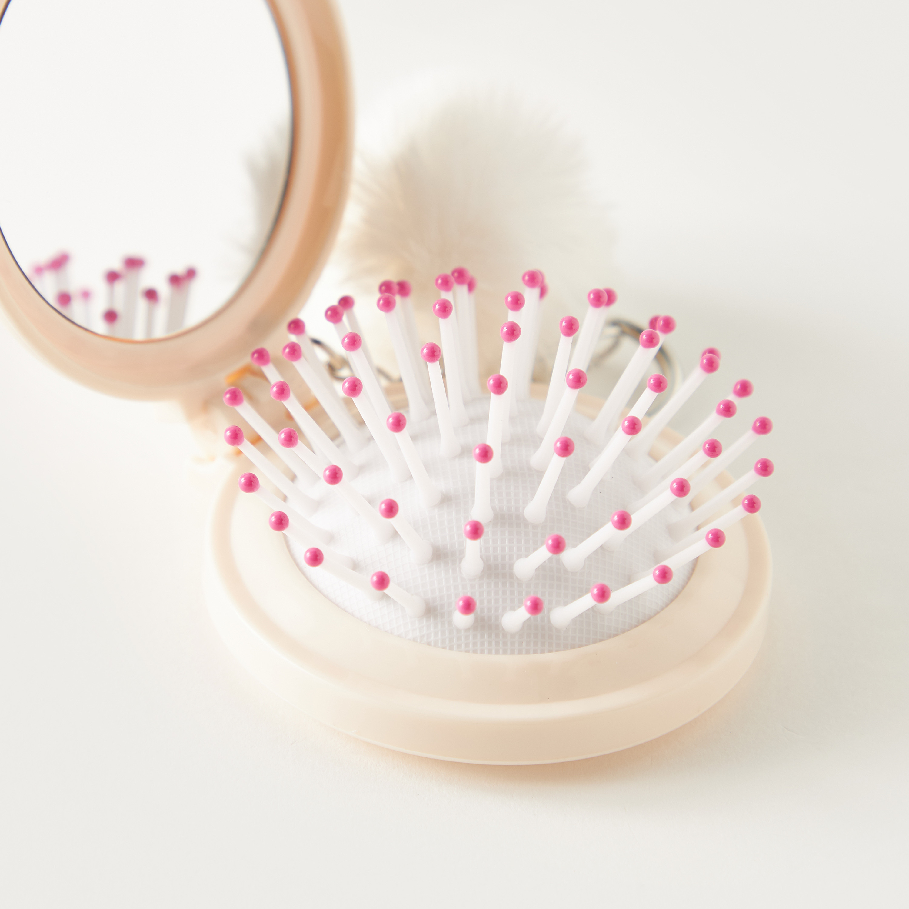 فرشاة شعر قابلة للطي بطبعات شعار مع مرآة وحلقة مفاتيح-beautyandpersonalcare-hair-stylingtools-hairbrushesandcombs-image-3
