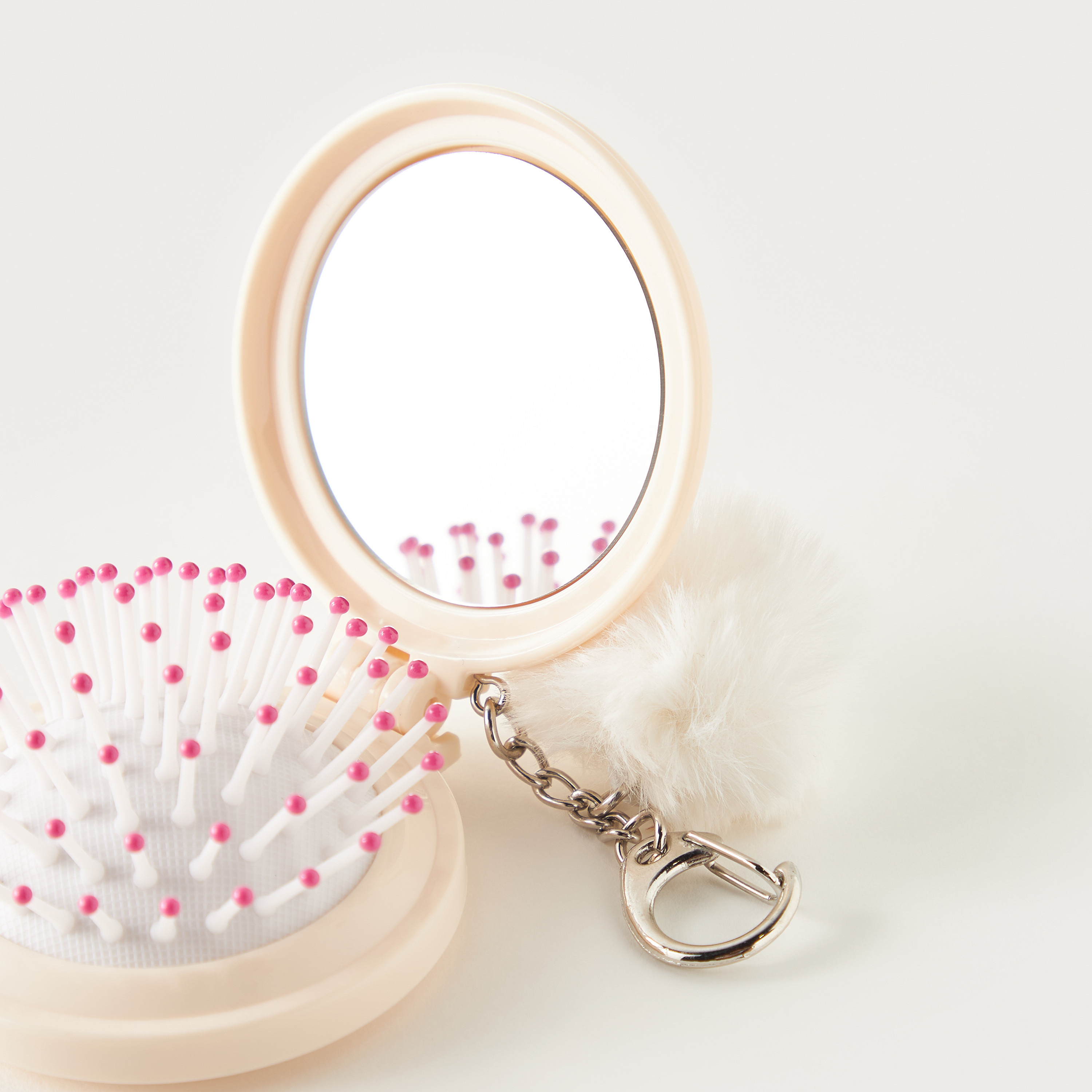 فرشاة شعر قابلة للطي بطبعات شعار مع مرآة وحلقة مفاتيح-beautyandpersonalcare-hair-stylingtools-hairbrushesandcombs-image-4