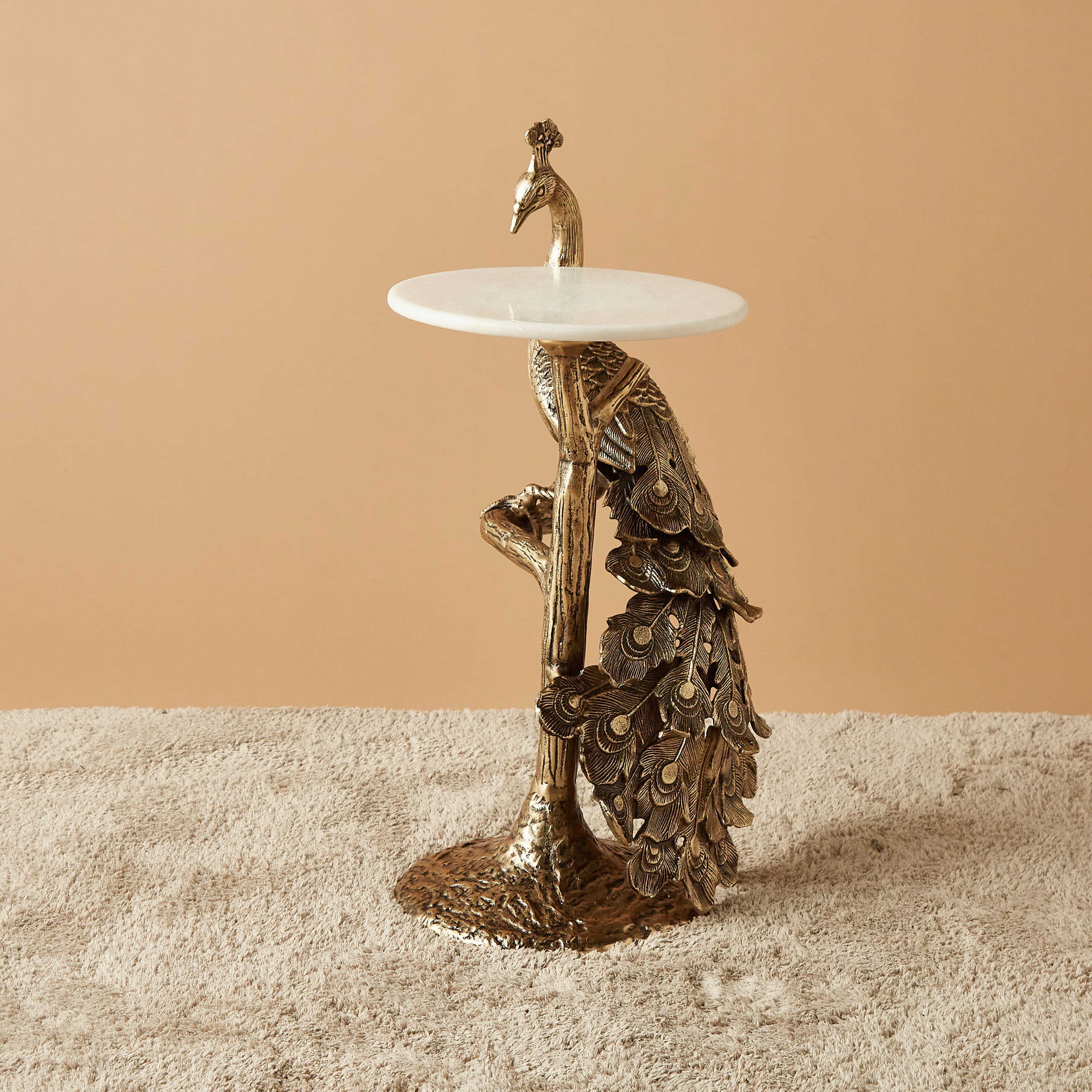 Peacock Accented Round Marble Top Accent Table - 35x35x65 cms-furniture-livingroom-sideandendtables-image-2