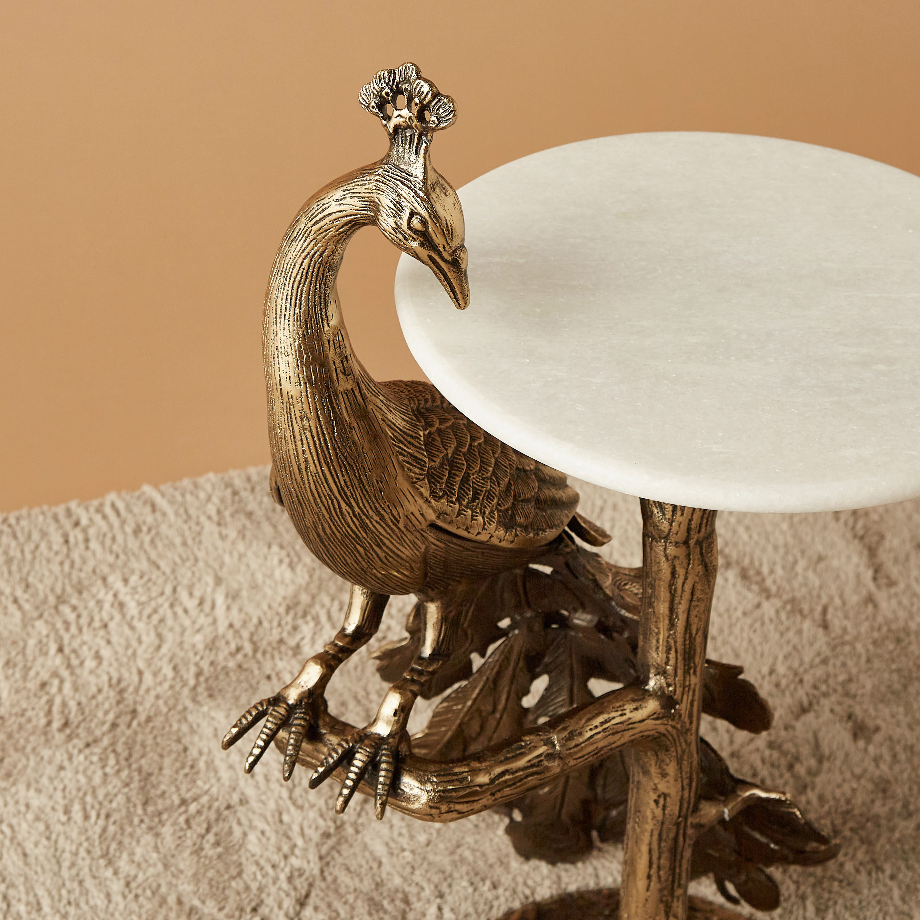 Peacock Accented Round Marble Top Accent Table - 35x35x65 cms-furniture-livingroom-sideandendtables-image-3