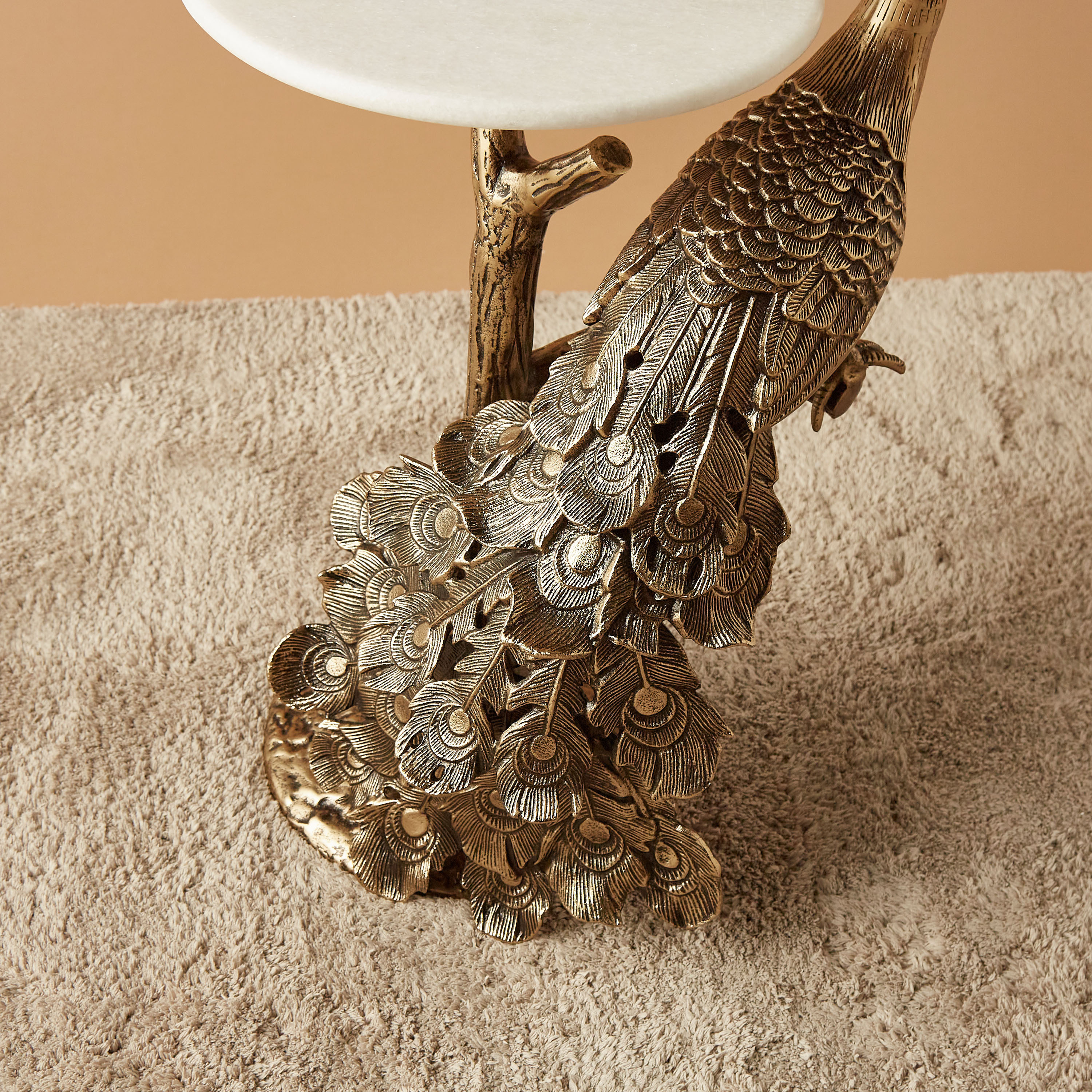 Peacock Accented Round Marble Top Accent Table - 35x35x65 cms-furniture-livingroom-sideandendtables-image-4