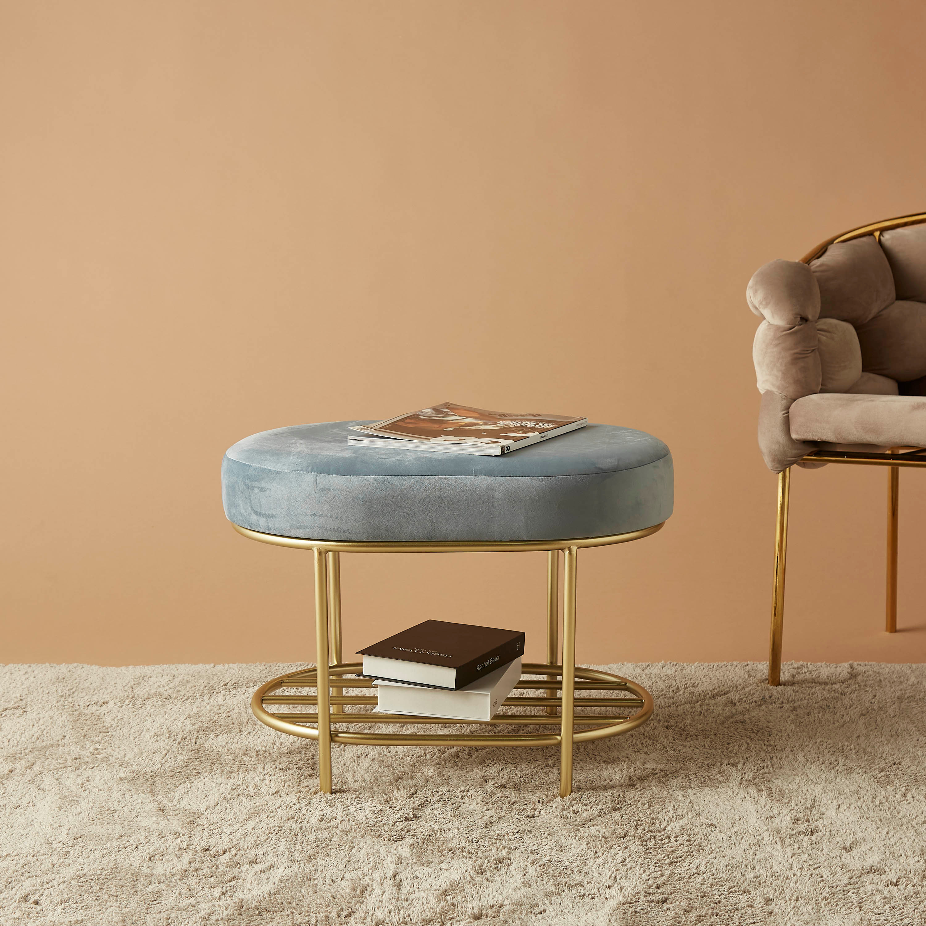 Buy Oval Shaped Upholstered Stool 40x46 cms Online Centrepoint