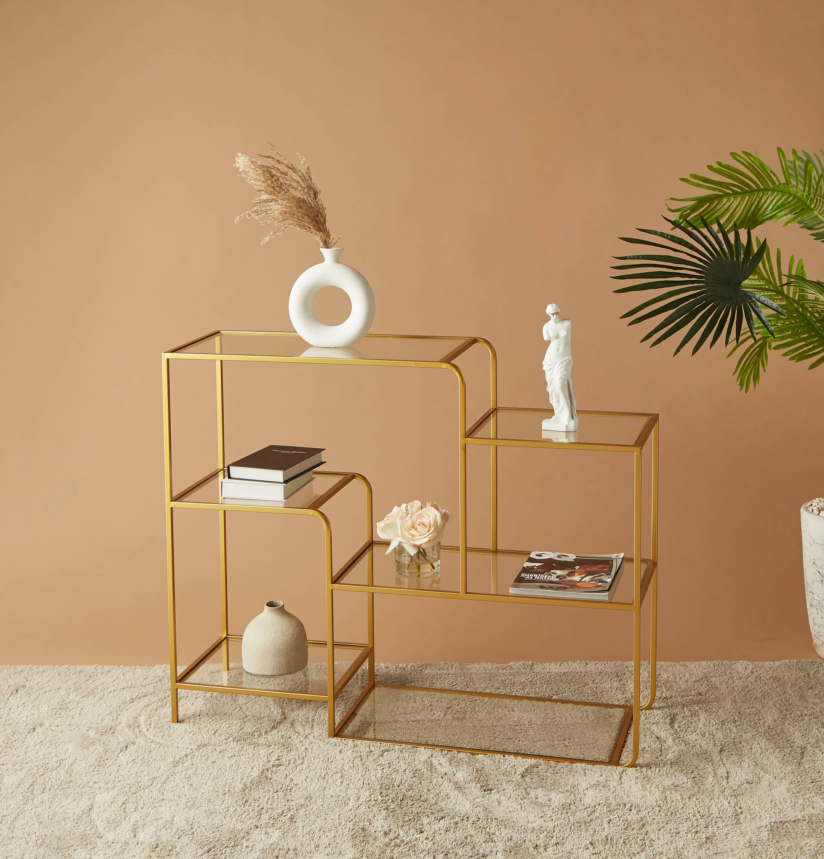 Rectangular Glass Top Console Table - 110x35x90 cms-furniture-livingroom-consoletablesandmirrors-image-1