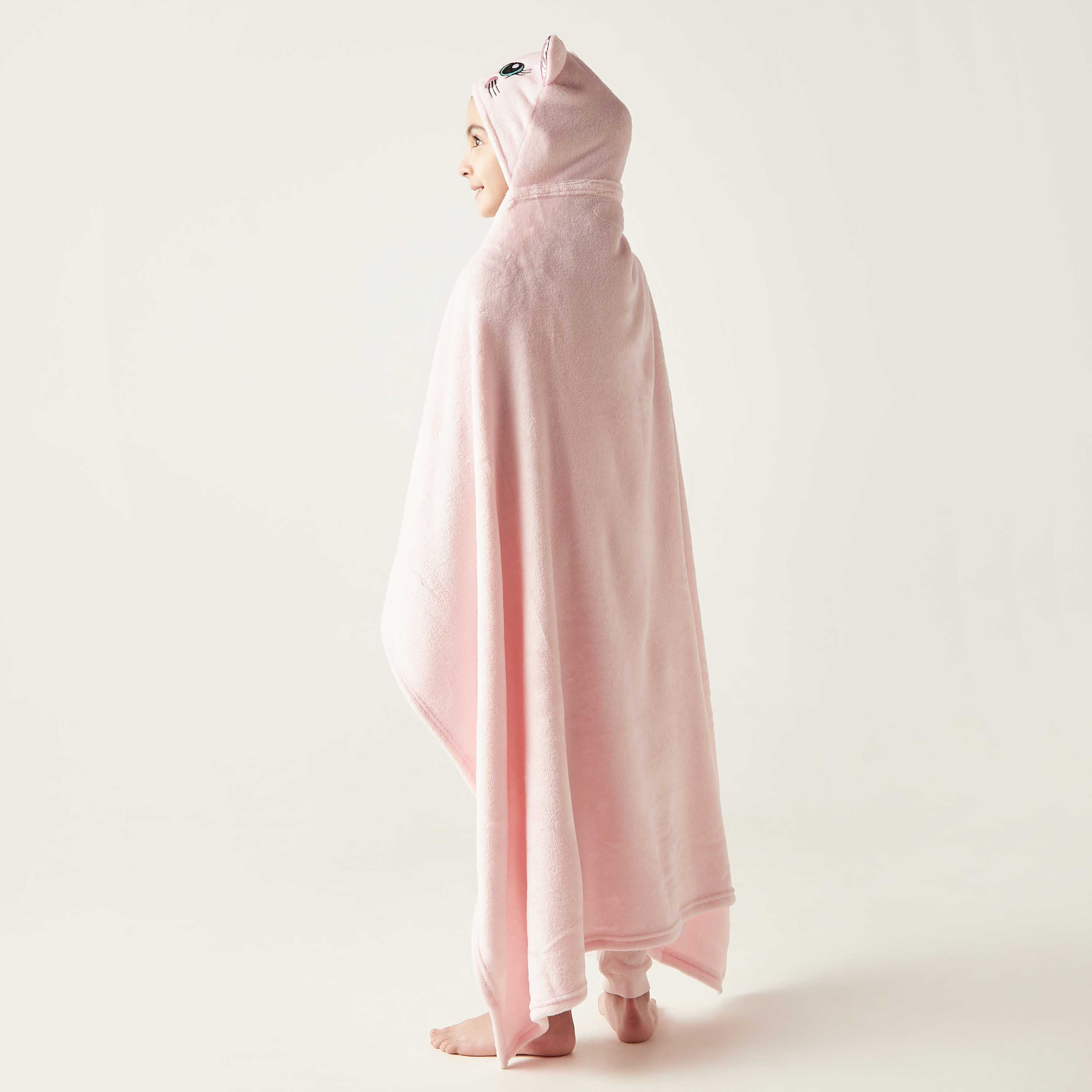 Cat Ear Applique Hooded Blanket with Hand Pockets - 102x127 cms-girls-clothing-nightwear-image-6