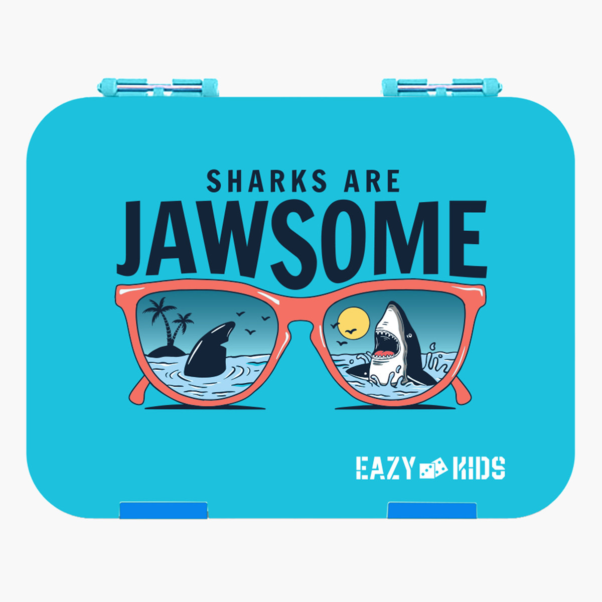 Eazy Kids Jawsome Shark Print Convertible Bento Lunch Box - Blue-school-lunchessentials-lunchboxes-image-1