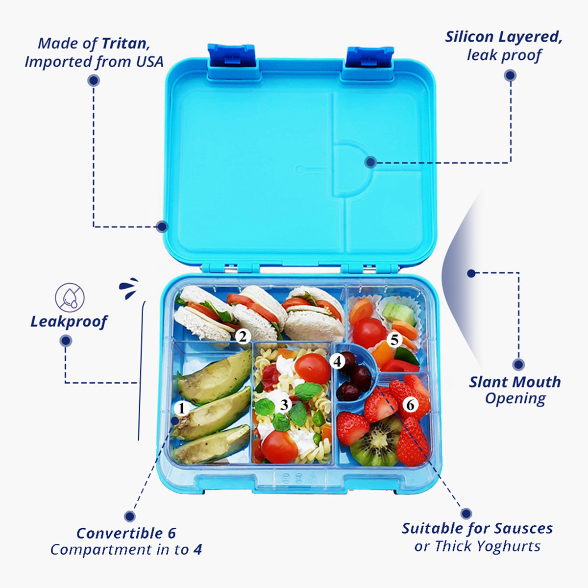 Eazy Kids Jawsome Shark Print Convertible Bento Lunch Box - Blue-school-lunchessentials-lunchboxes-image-11