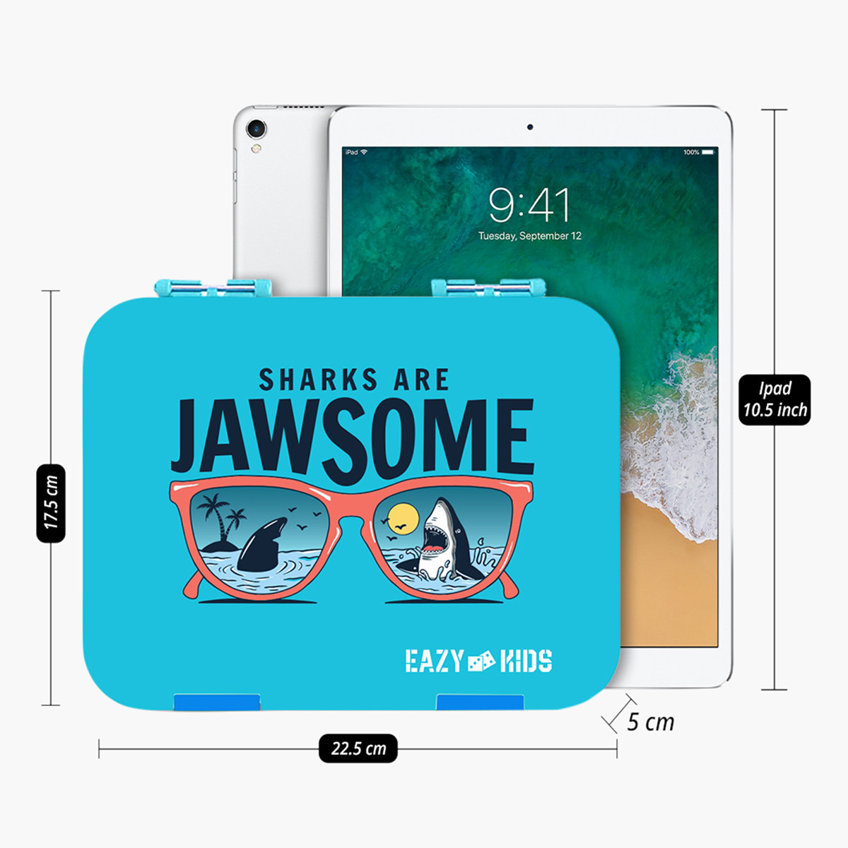 Eazy Kids Jawsome Shark Print Convertible Bento Lunch Box - Blue-school-lunchessentials-lunchboxes-image-2