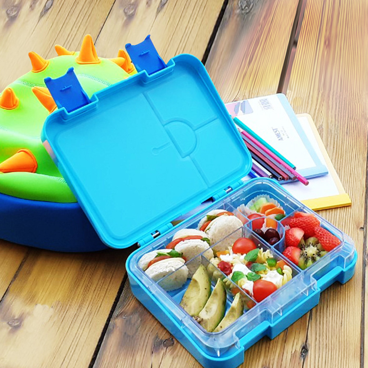 Eazy Kids Jawsome Shark Print Convertible Bento Lunch Box - Blue-school-lunchessentials-lunchboxes-image-4
